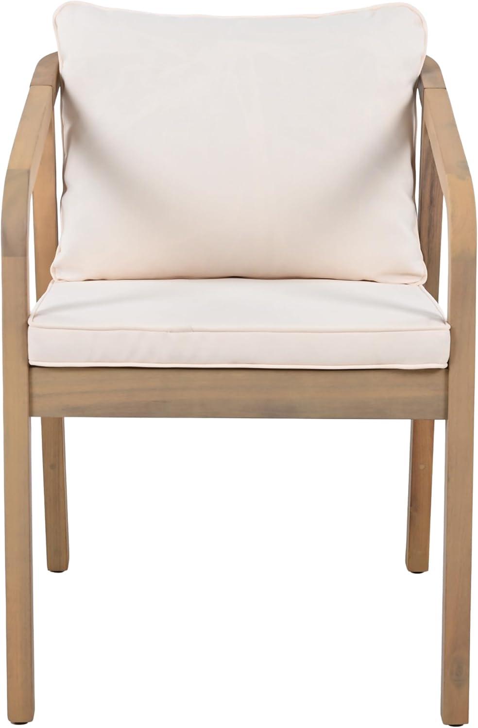 imageChristopher Knight Home Hawes Acacia Wood Outdoor Dining Chair Set of 2 with Cushion Wooden Patio Dining Armchair Set with Rope Woven Backrest Patio Furniture Set for Outdoor DinnerLight TeakCream