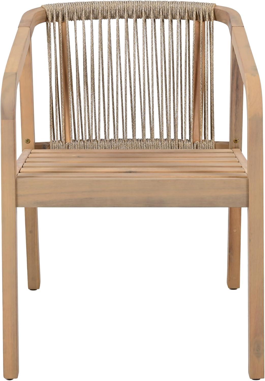 imageChristopher Knight Home Hawes Acacia Wood Outdoor Dining Chair Set of 2 with Cushion Wooden Patio Dining Armchair Set with Rope Woven Backrest Patio Furniture Set for Outdoor DinnerLight TeakCream