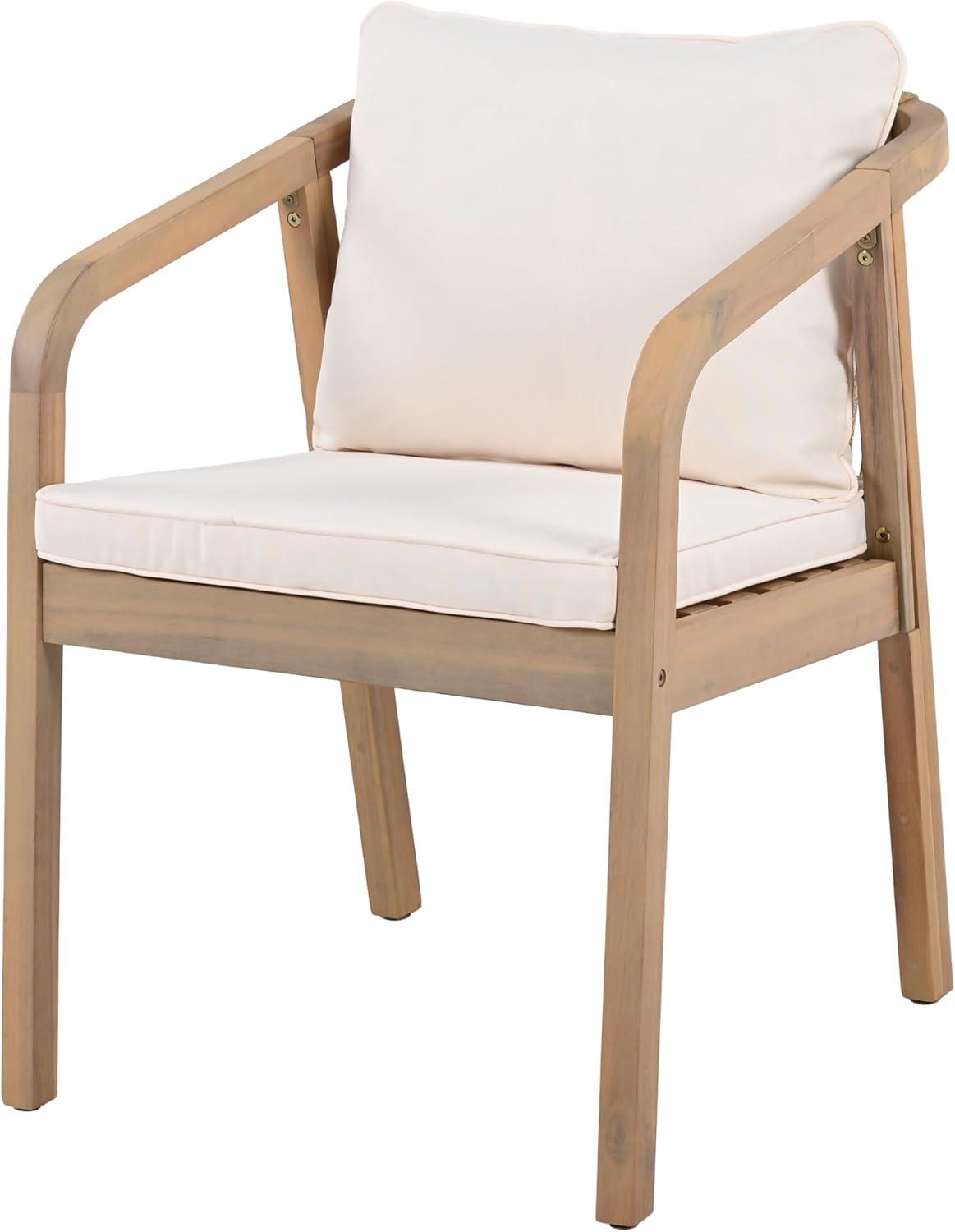 imageChristopher Knight Home Hawes Acacia Wood Outdoor Dining Chair Set of 2 with Cushion Wooden Patio Dining Armchair Set with Rope Woven Backrest Patio Furniture Set for Outdoor DinnerLight TeakCream