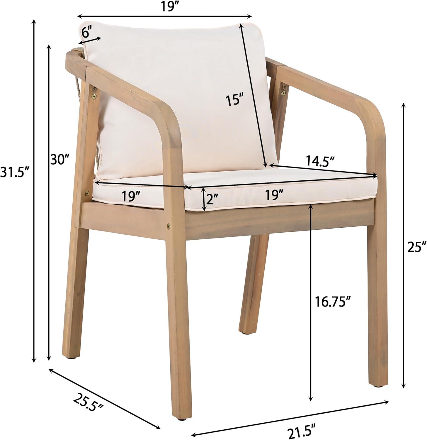 imageChristopher Knight Home Hawes Acacia Wood Outdoor Dining Chair Set of 2 with Cushion Wooden Patio Dining Armchair Set with Rope Woven Backrest Patio Furniture Set for Outdoor DinnerLight TeakCream