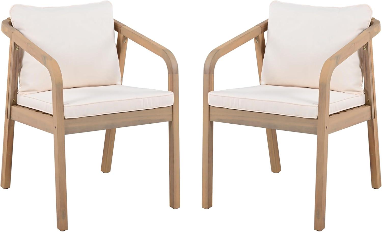 imageChristopher Knight Home Hawes Acacia Wood Outdoor Dining Chair Set of 2 with Cushion Wooden Patio Dining Armchair Set with Rope Woven Backrest Patio Furniture Set for Outdoor DinnerLight TeakCream