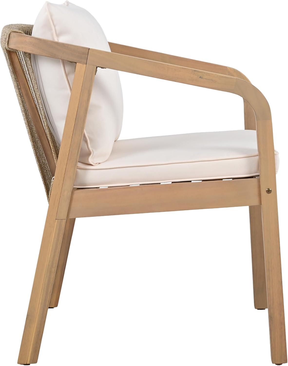 imageChristopher Knight Home Hawes Acacia Wood Outdoor Dining Chair Set of 2 with Cushion Wooden Patio Dining Armchair Set with Rope Woven Backrest Patio Furniture Set for Outdoor DinnerLight TeakCream