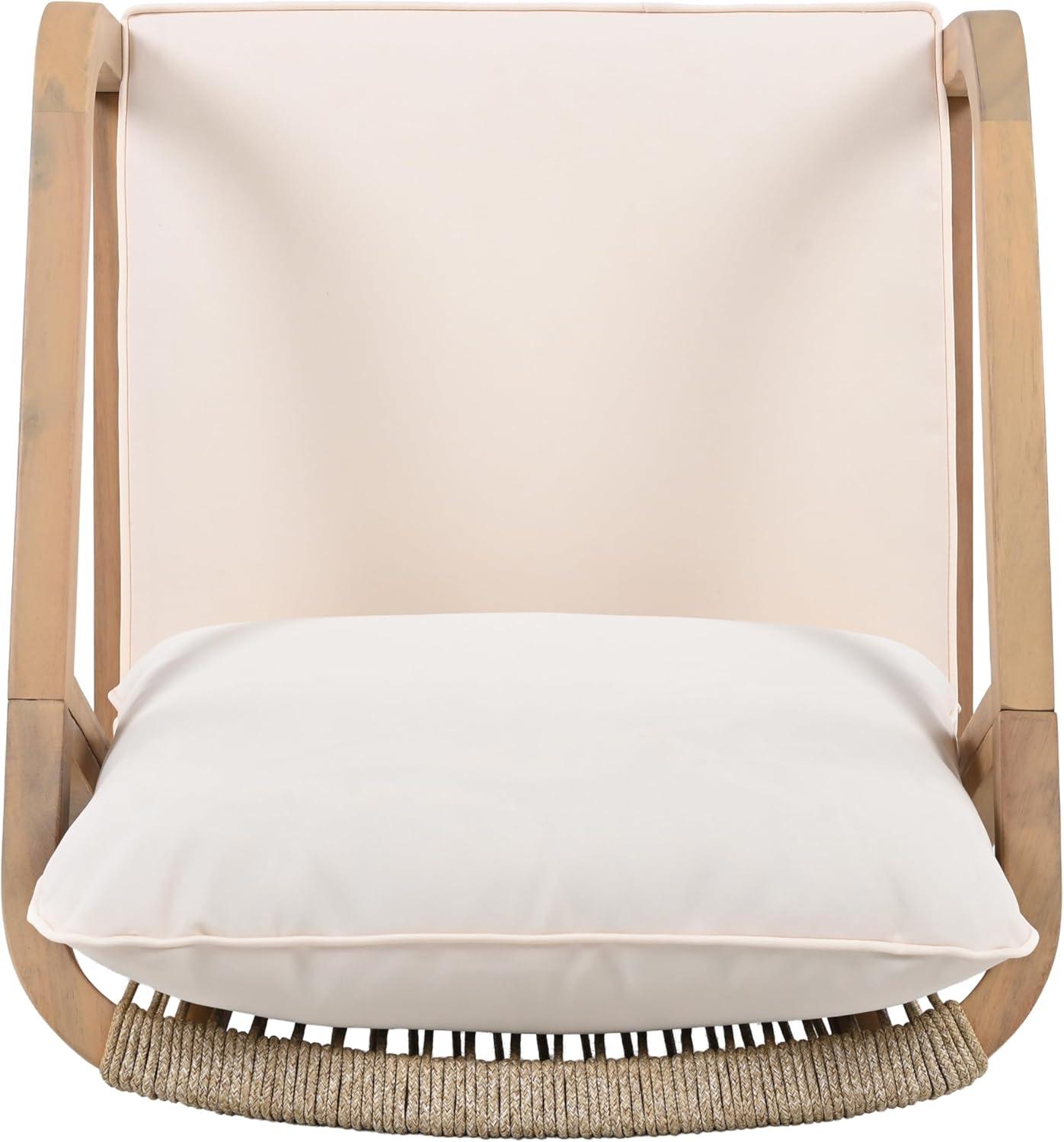 imageChristopher Knight Home Hawes Acacia Wood Outdoor Dining Chair Set of 2 with Cushion Wooden Patio Dining Armchair Set with Rope Woven Backrest Patio Furniture Set for Outdoor DinnerLight TeakCream