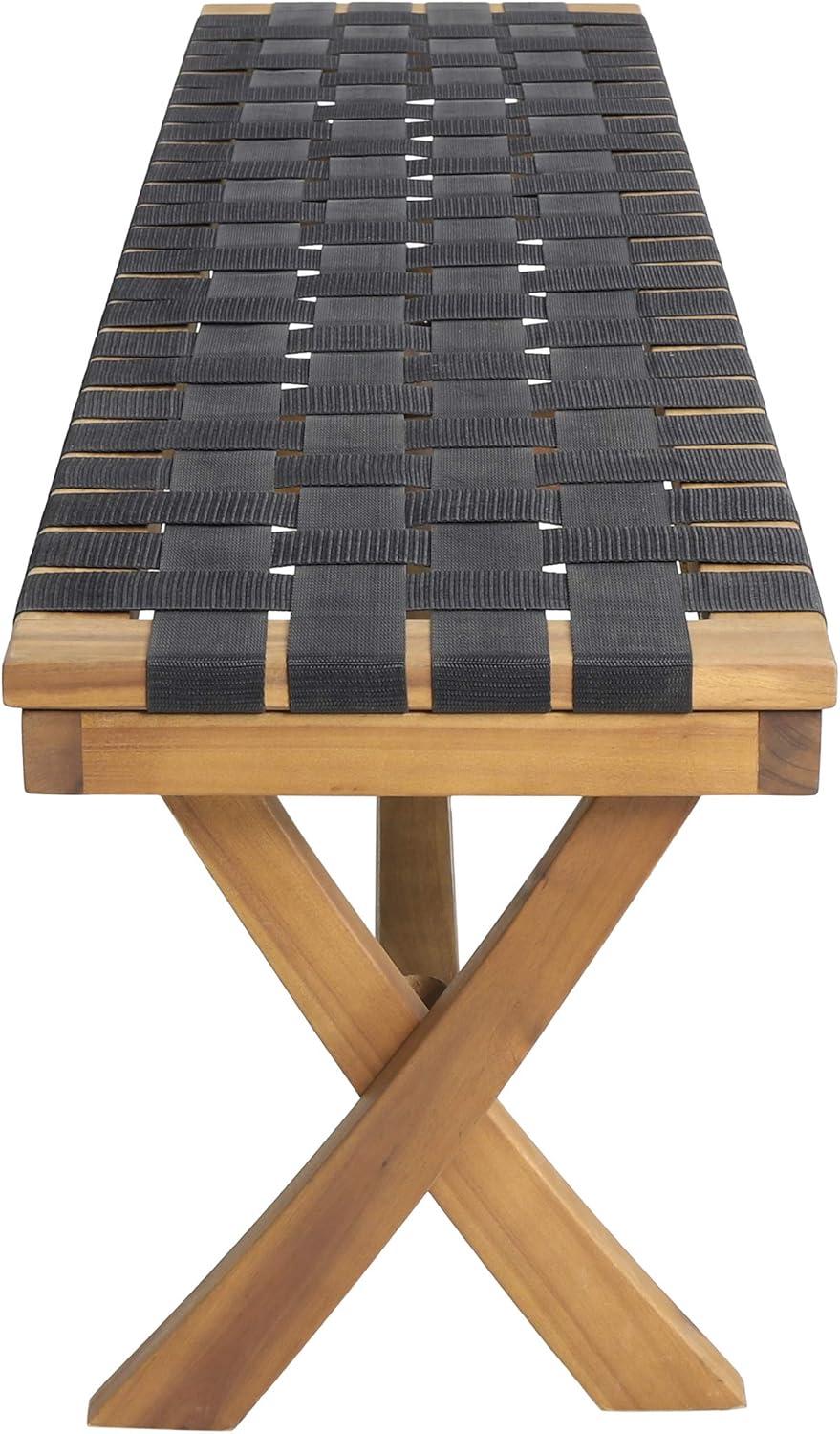 imageChristopher Knight Home Jeffery Outdoor Acacia Wood Bench with Rope Seating Black and Teak 61x1375x1625 inches