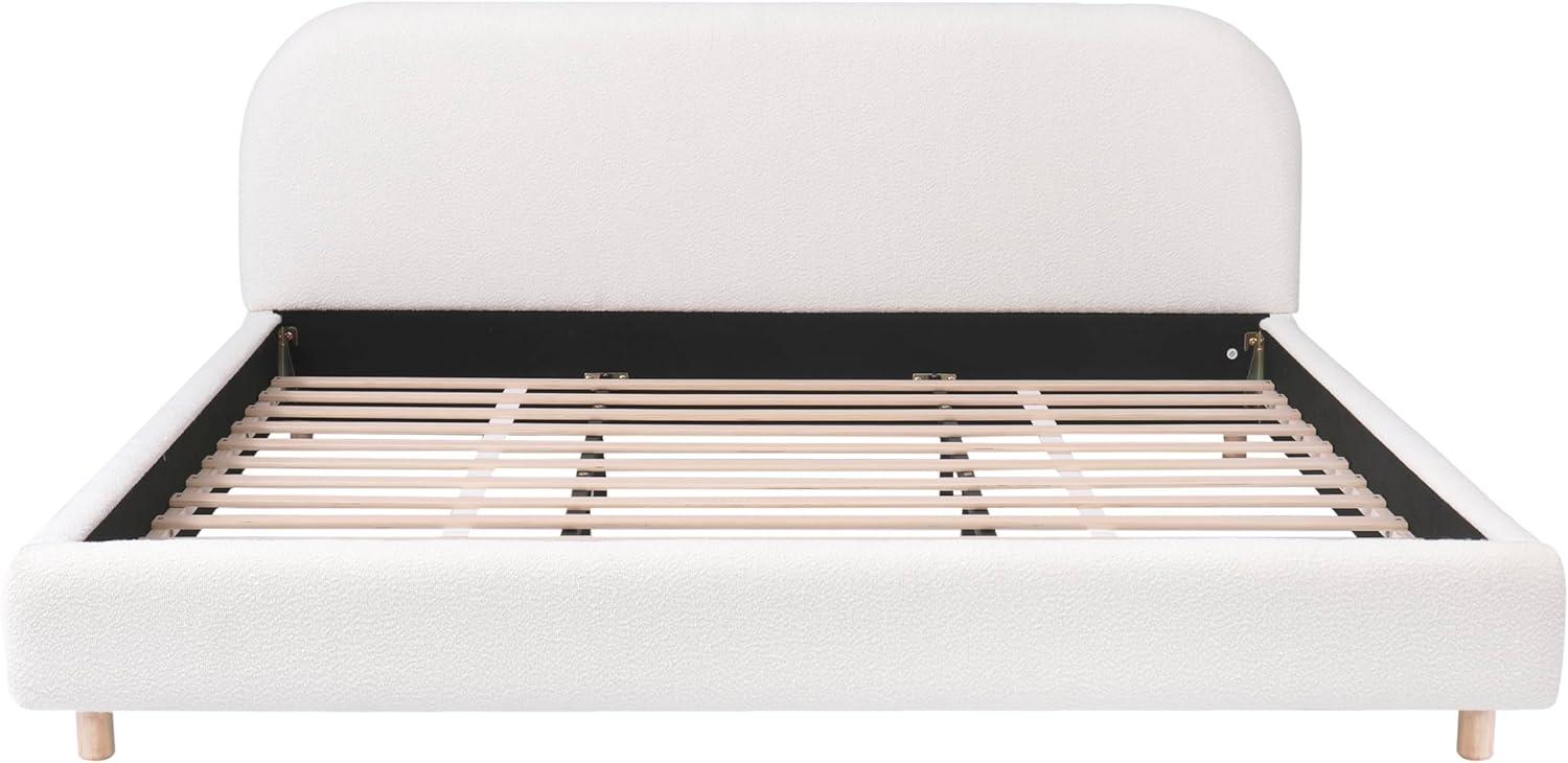imageChristopher Knight Home King Size Platform Bed Boucle Fabric Headborad and Bed Frame Upholstered CurveShaped Design Headboard Wood Bedpost and Slat Modern Design Bed Set Easy Assembly WhiteWhite Boucle