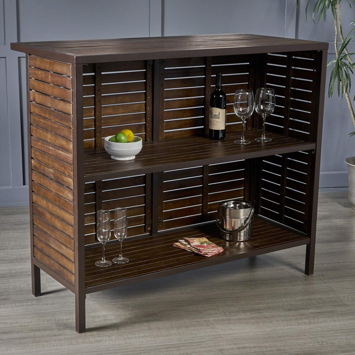 imageChristopher Knight Home Leni Indoor Acacia Bar Set with Rustic Metal Finish Accents Dark Brown Rustic MetalAcacia Bar Set