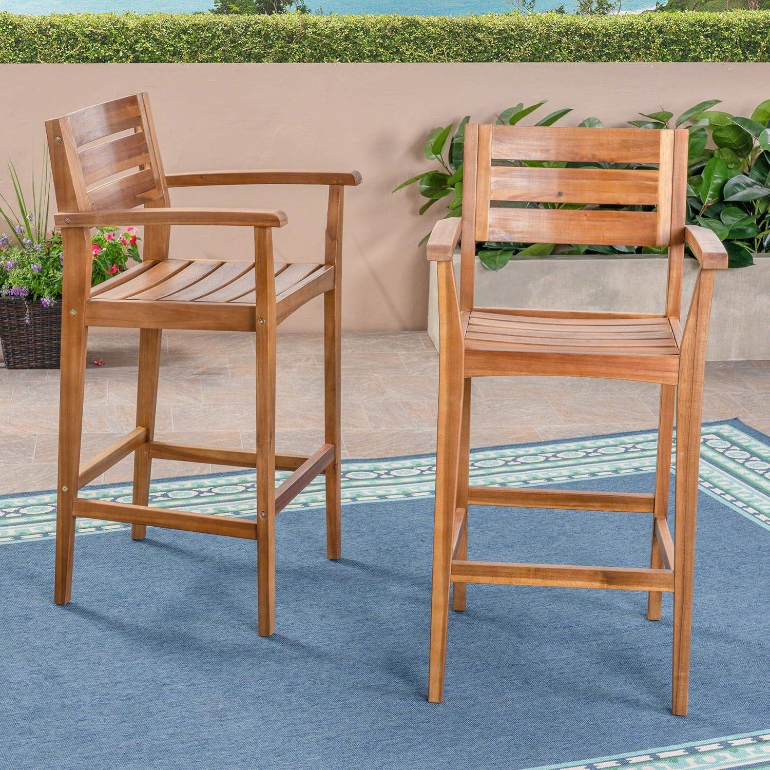 imageChristopher Knight Home Lera Outdoor Rustic Acacia Wood Barstool Set of 2 Teak Finish