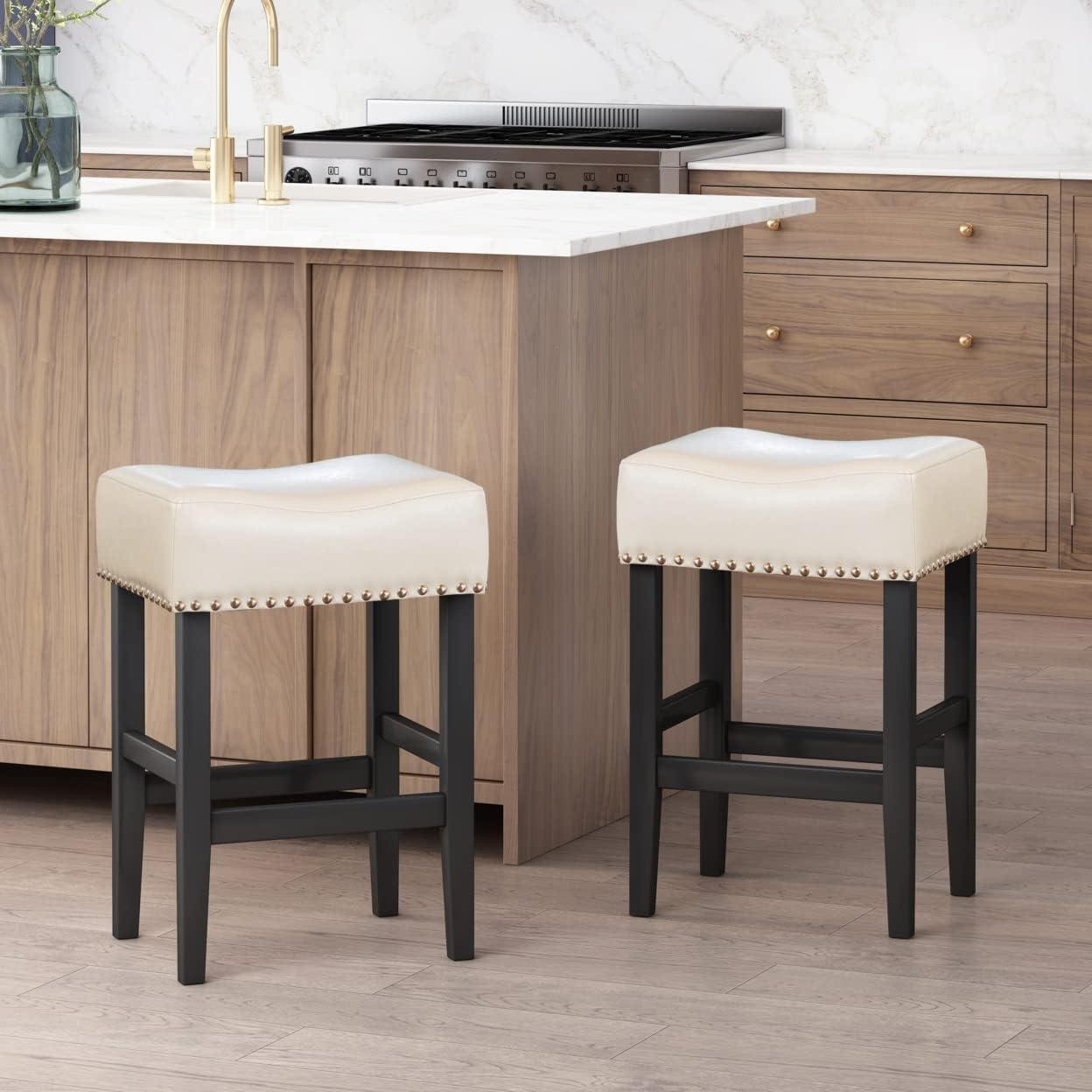 imageChristopher Knight Home Lisette Backless Leather Counter Stools 2Pcs Set Ivory