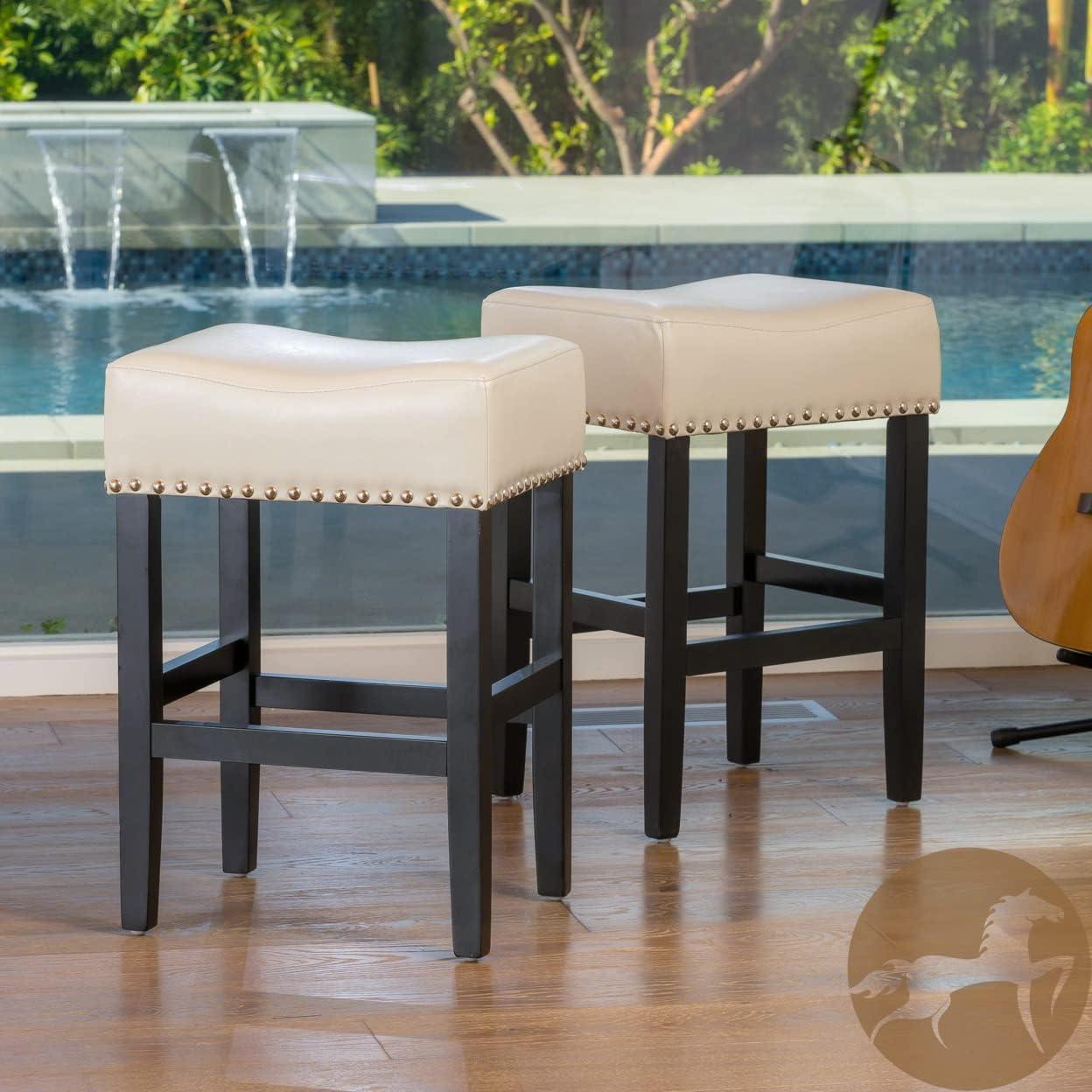 imageChristopher Knight Home Lisette Backless Leather Counter Stools 2Pcs Set Ivory