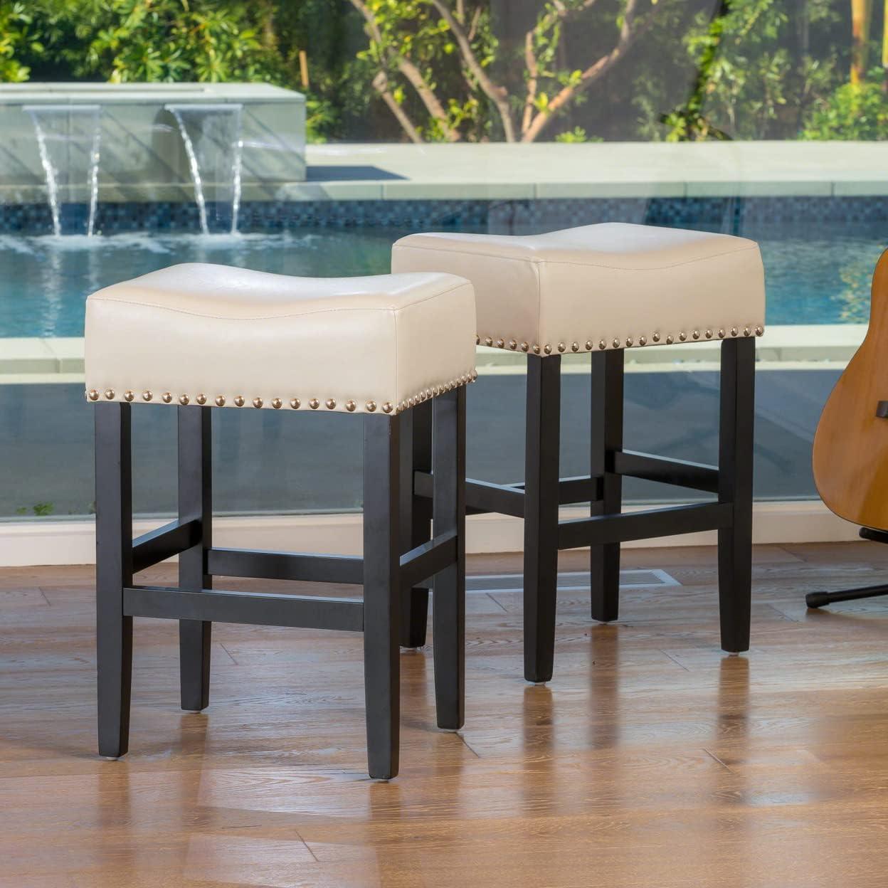 imageChristopher Knight Home Lisette Backless Leather Counter Stools 2Pcs Set Ivory