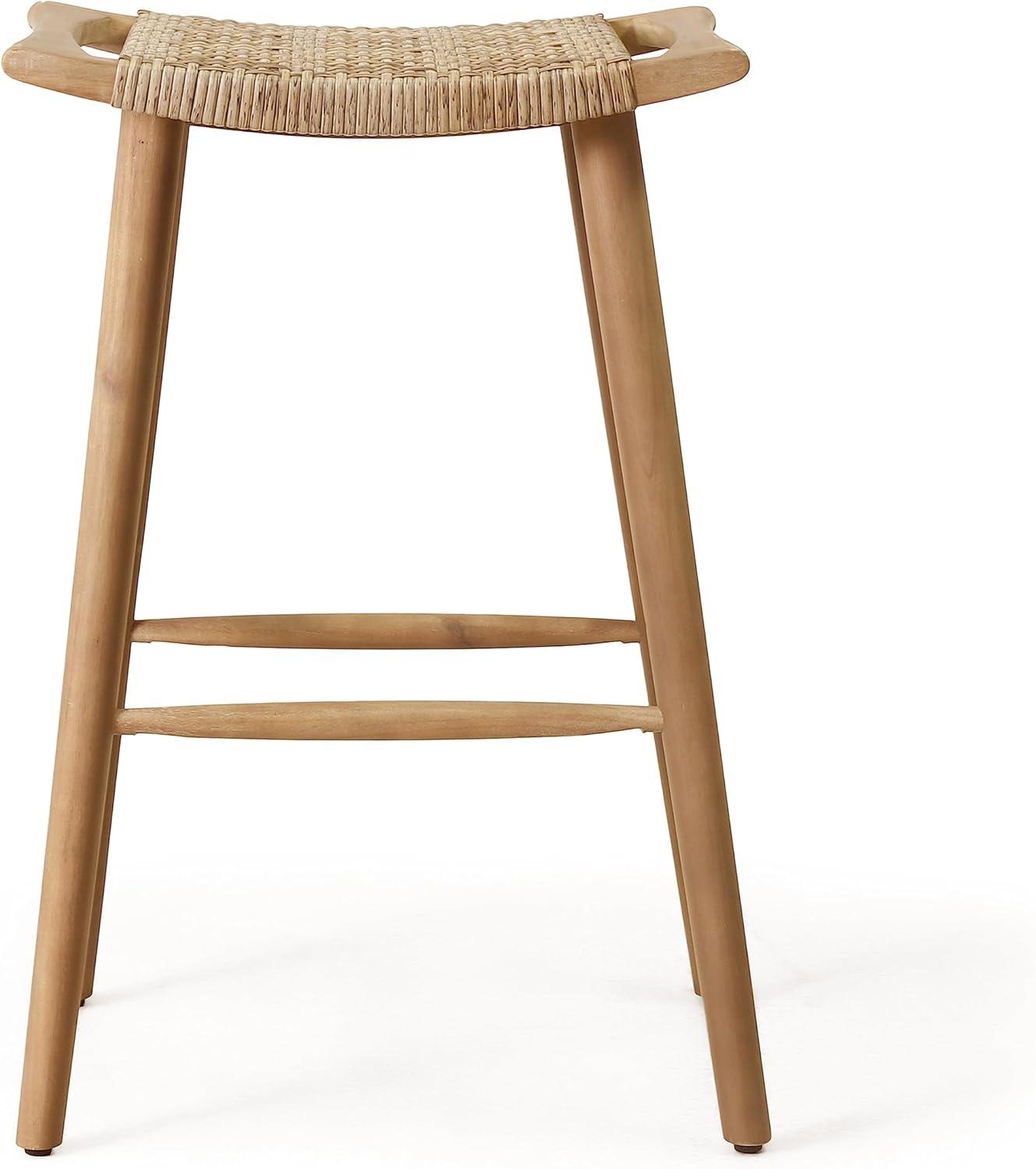 imageChristopher Knight Home Magwen Outdoor Acacia Wood Barstool with Wicker Set of 2 Light Brown and Light MultiBrown
