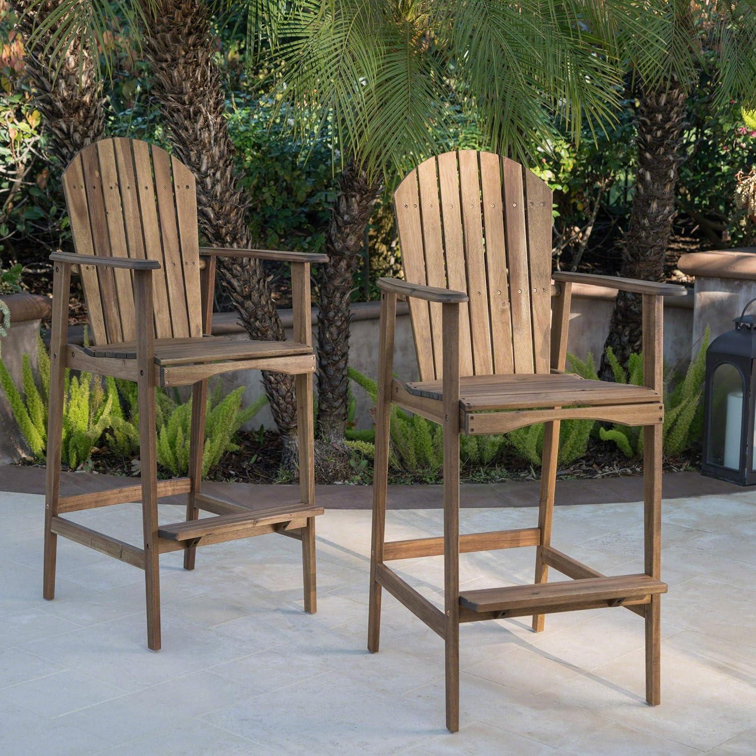 imageChristopher Knight Home Malibu Outdoor Acacia Wood Adirondack Barstools 2Pcs Set Natural Stained