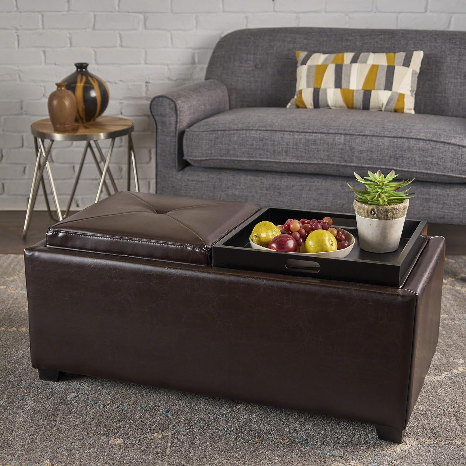 imageChristopher Knight Home Maxwell Bonded Leather Double Tray Ottoman Brown 38 x 19x 17inches