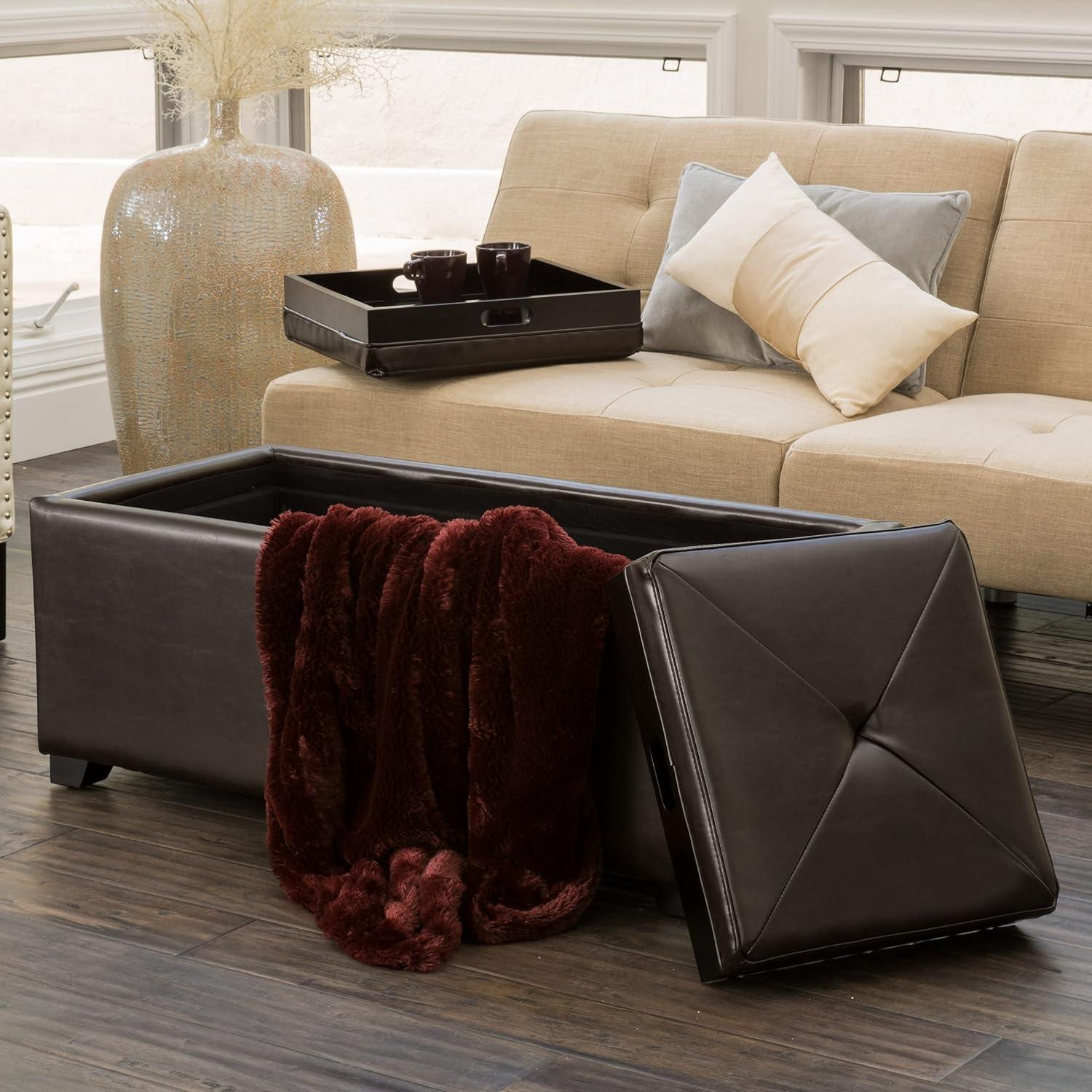 imageChristopher Knight Home Maxwell Bonded Leather Double Tray Ottoman Brown 38 x 19x 17inches