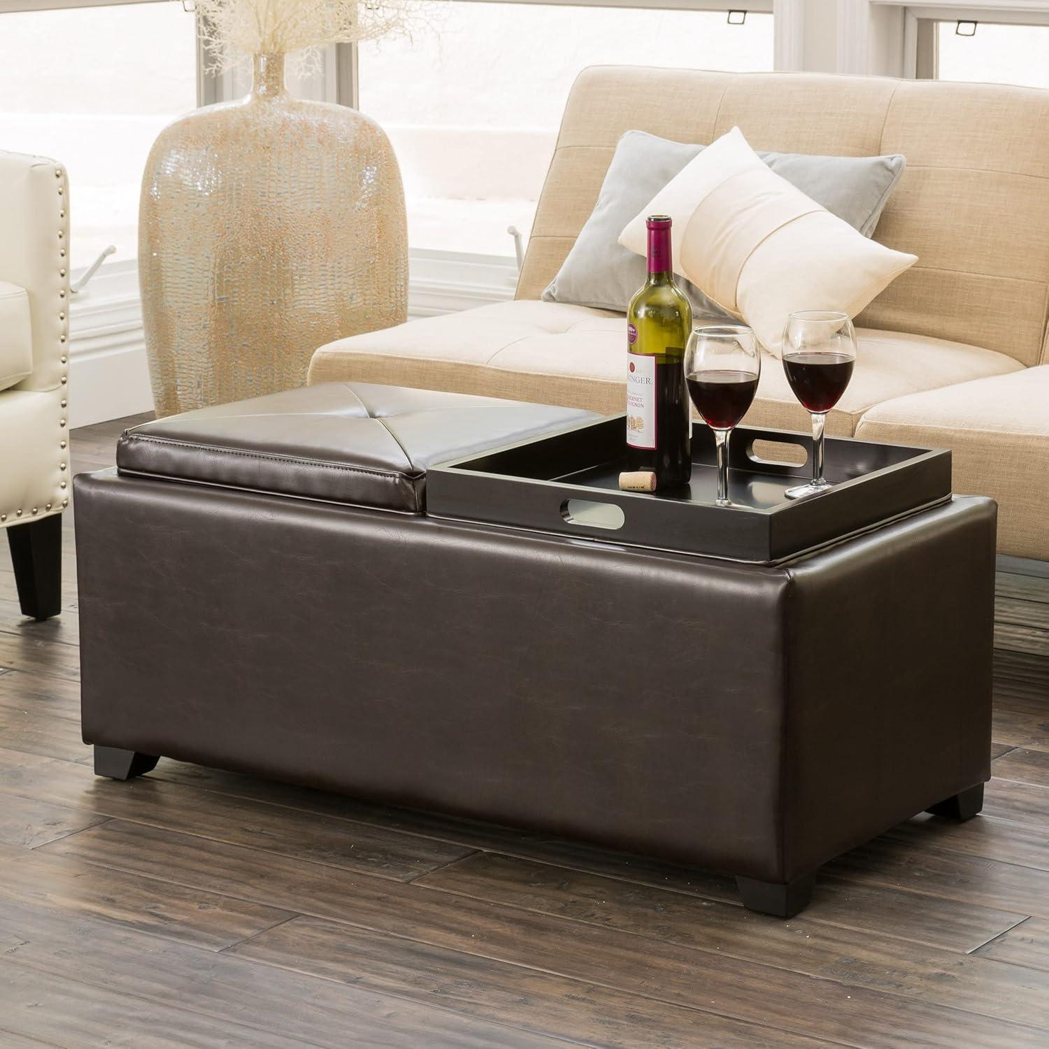 imageChristopher Knight Home Maxwell Bonded Leather Double Tray Ottoman Brown 38 x 19x 17inches