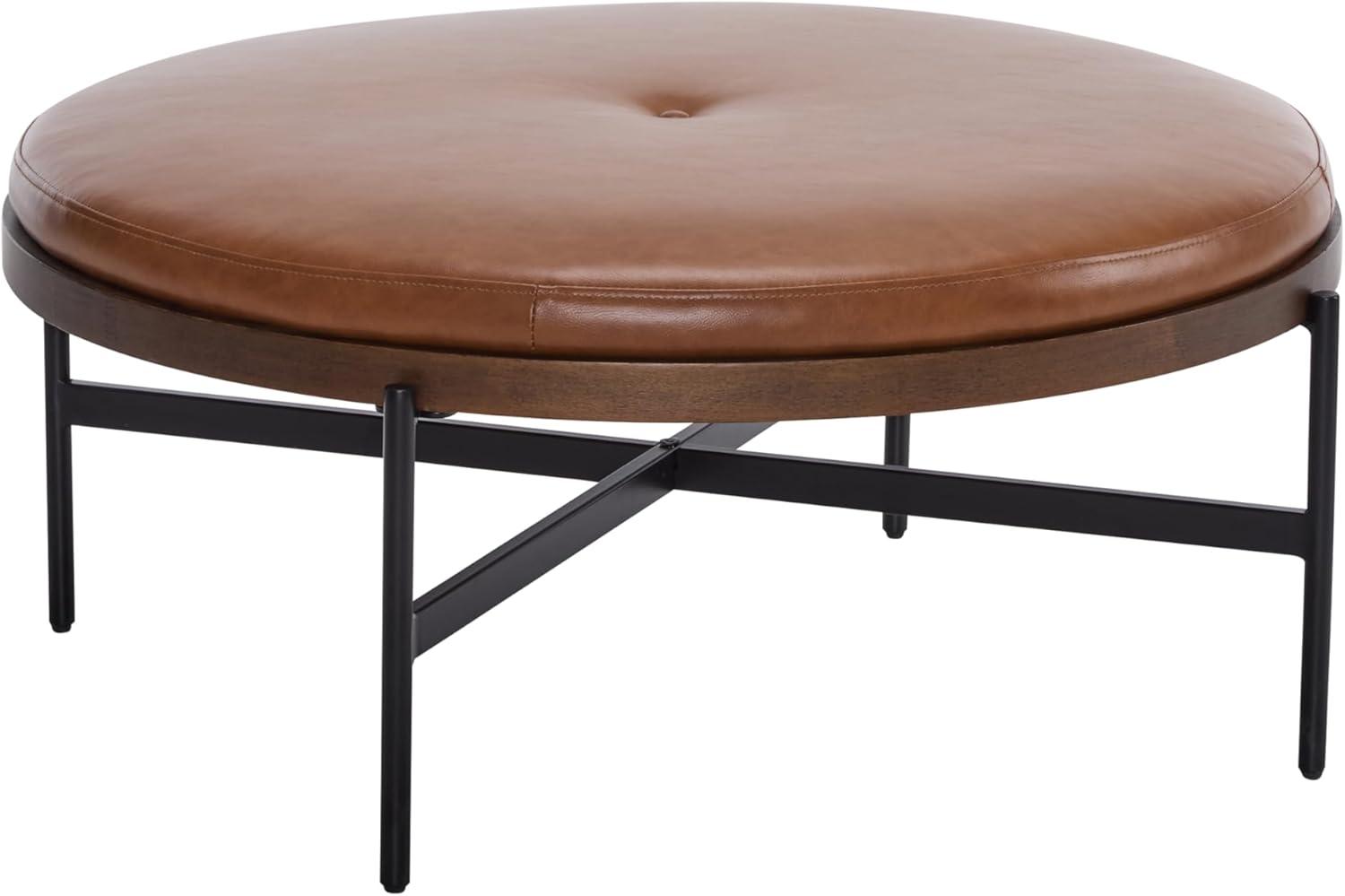 imageChristopher Knight Home Neapo Round Ottoman Cocktail Ottoman Upholstery Coffee Table X Shape Legs Comfortable Footstool Durable Metal Frame Spacious Seating for Living Room Entryway BrownBlack