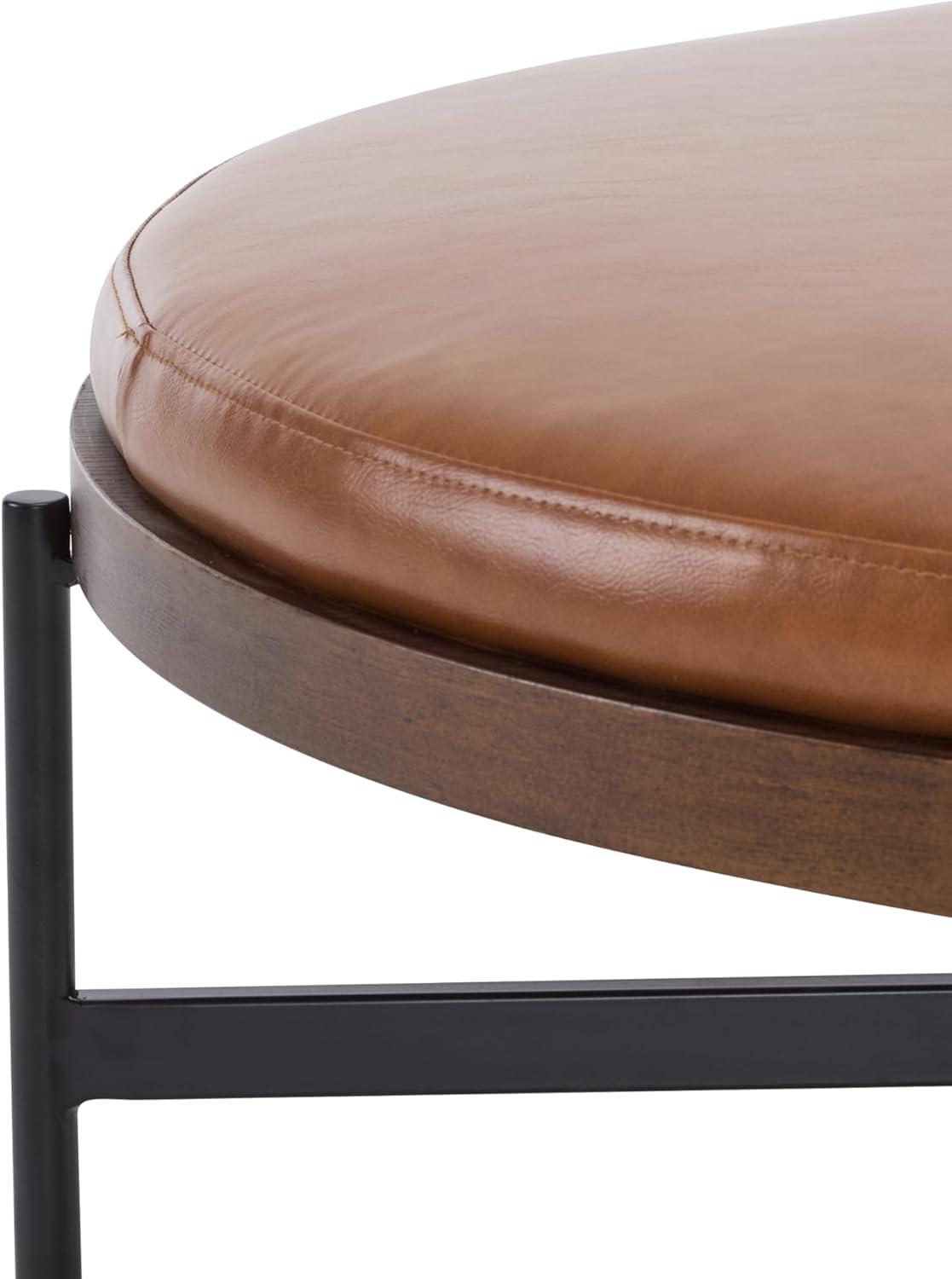 imageChristopher Knight Home Neapo Round Ottoman Cocktail Ottoman Upholstery Coffee Table X Shape Legs Comfortable Footstool Durable Metal Frame Spacious Seating for Living Room Entryway BrownBlack