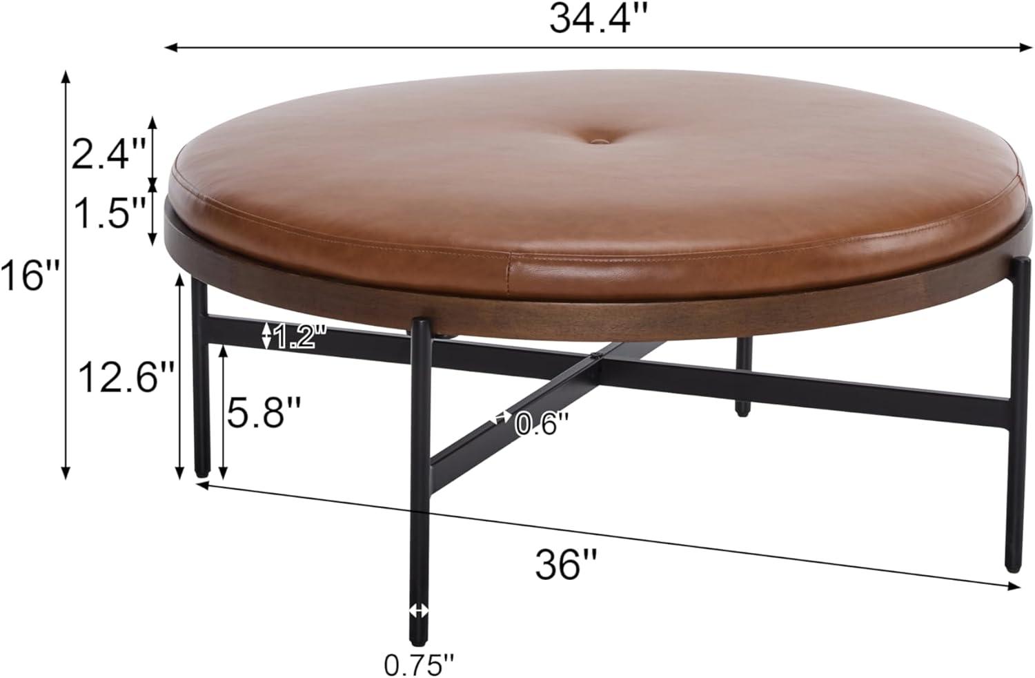 imageChristopher Knight Home Neapo Round Ottoman Cocktail Ottoman Upholstery Coffee Table X Shape Legs Comfortable Footstool Durable Metal Frame Spacious Seating for Living Room Entryway BrownBlack