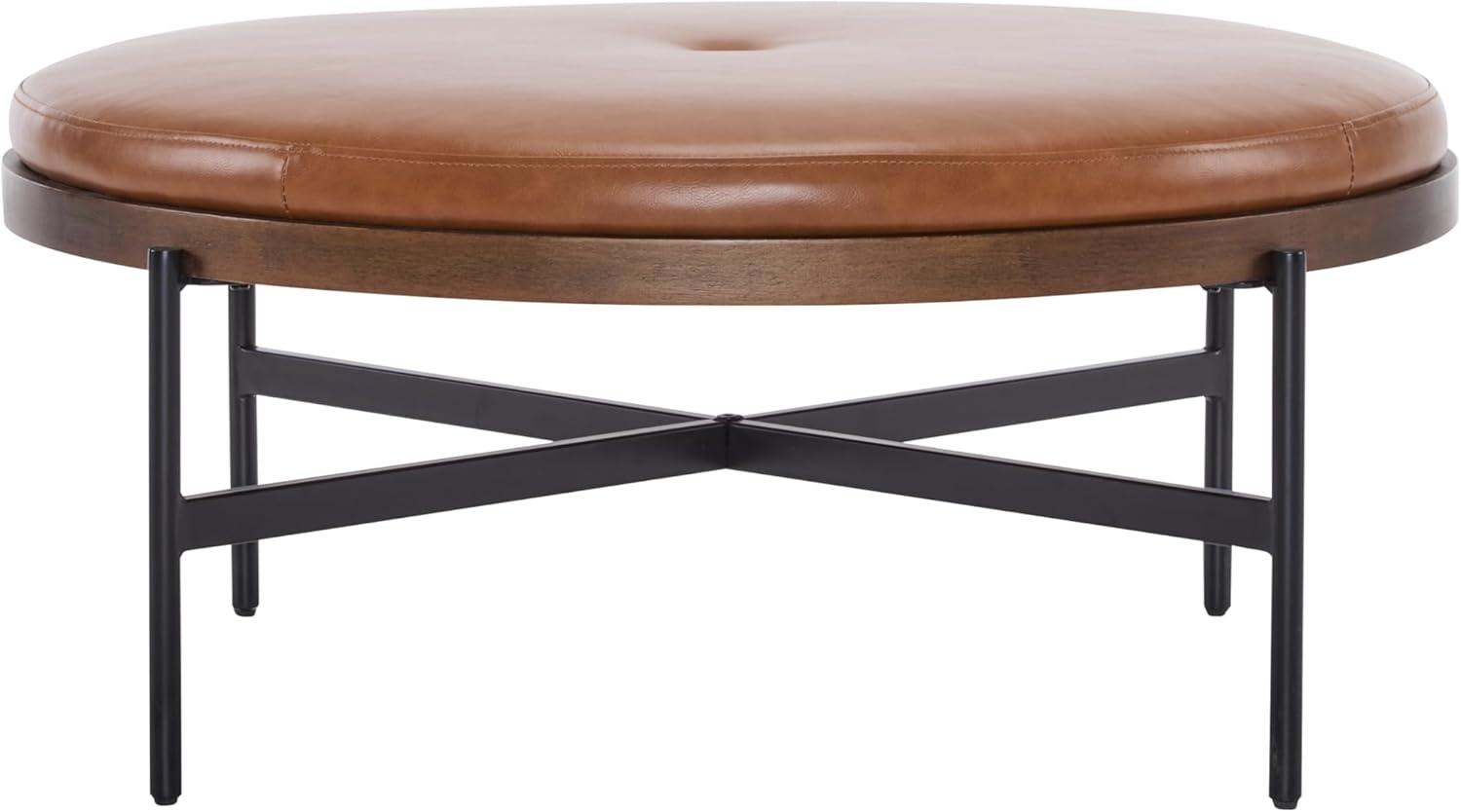 imageChristopher Knight Home Neapo Round Ottoman Cocktail Ottoman Upholstery Coffee Table X Shape Legs Comfortable Footstool Durable Metal Frame Spacious Seating for Living Room Entryway BrownBlack