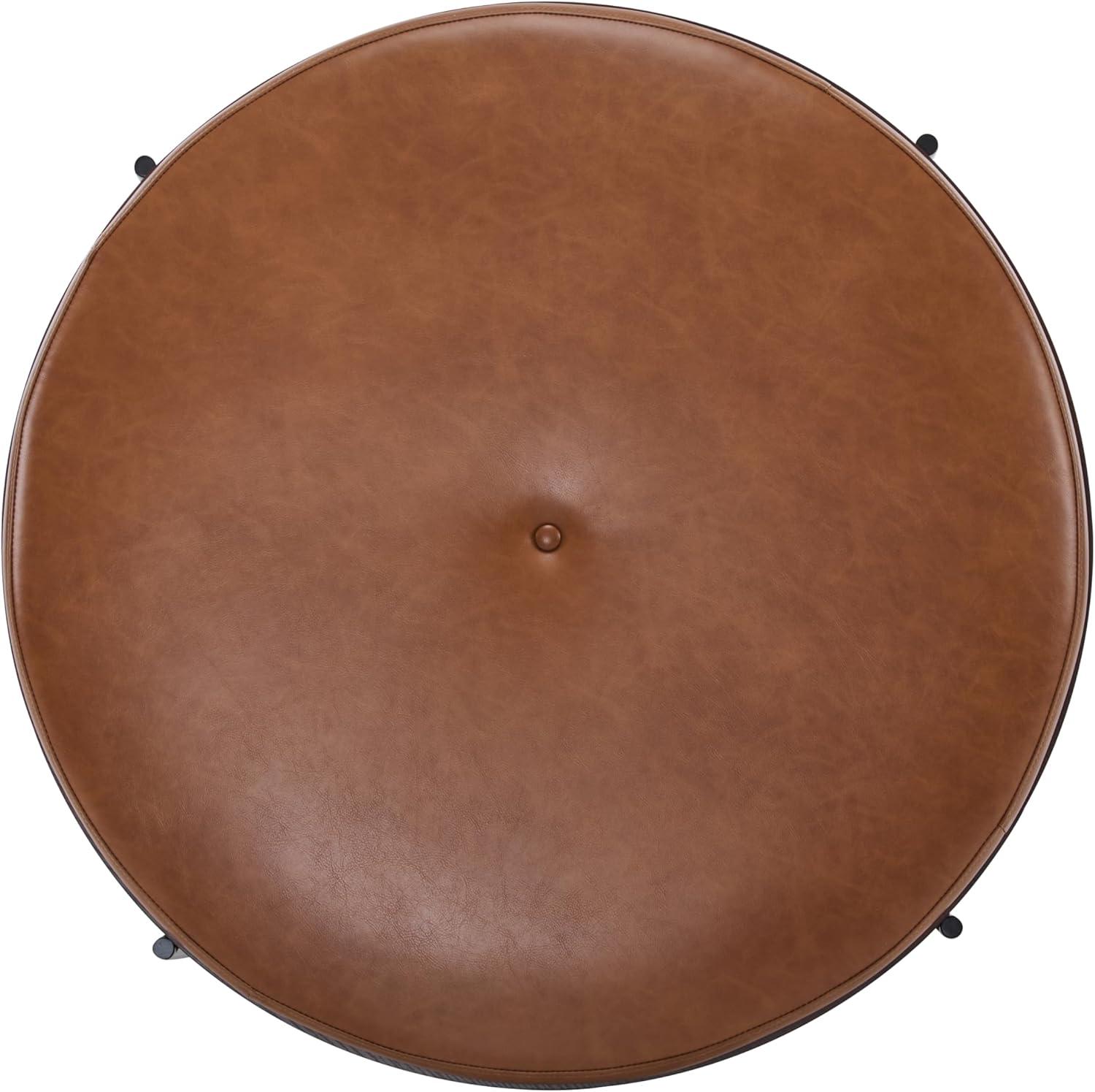 imageChristopher Knight Home Neapo Round Ottoman Cocktail Ottoman Upholstery Coffee Table X Shape Legs Comfortable Footstool Durable Metal Frame Spacious Seating for Living Room Entryway BrownBlack
