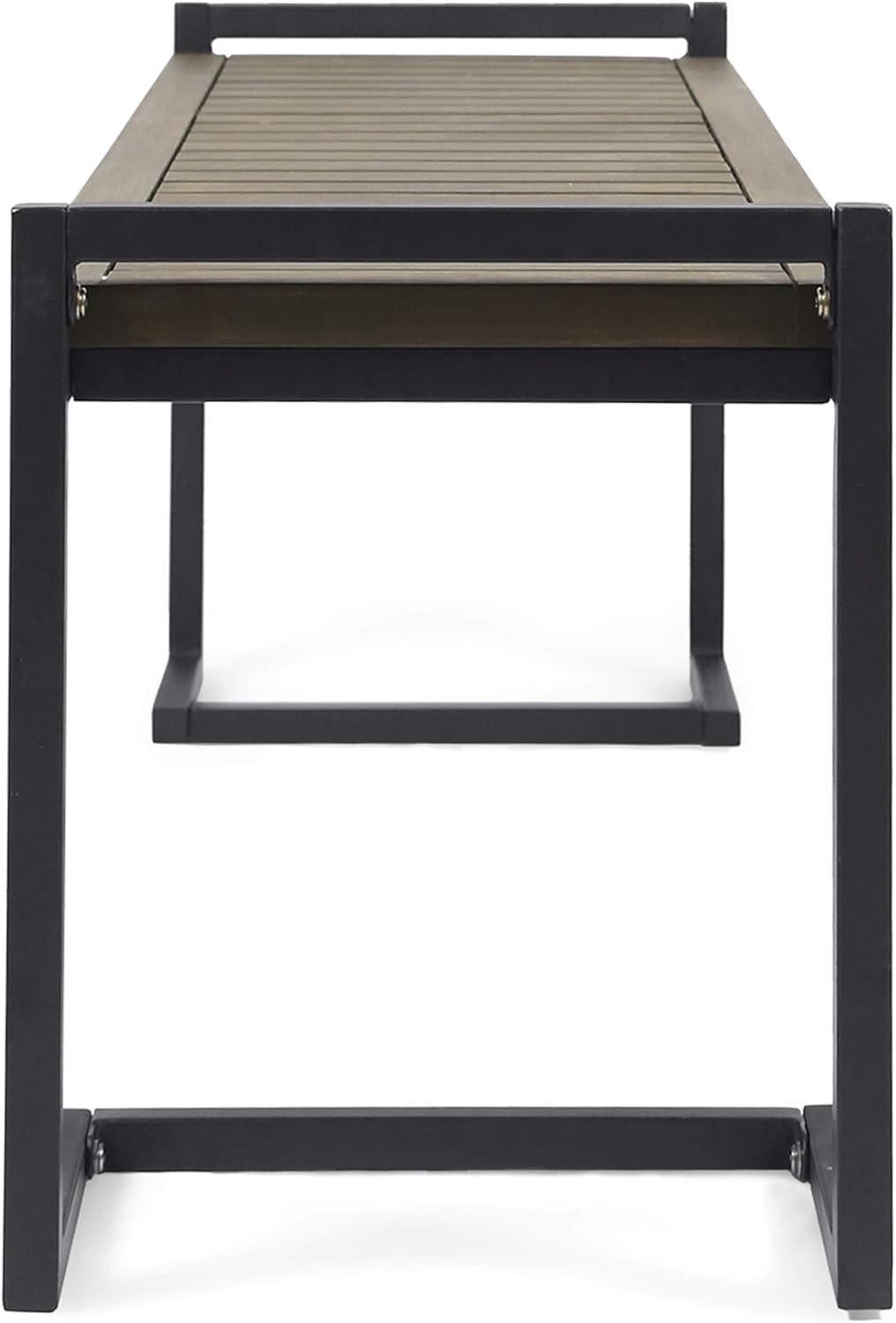 imageChristopher Knight Home Noel Outdoor Industrial Acacia Wood and Iron Bench Gray Grey FinishBlack Metal