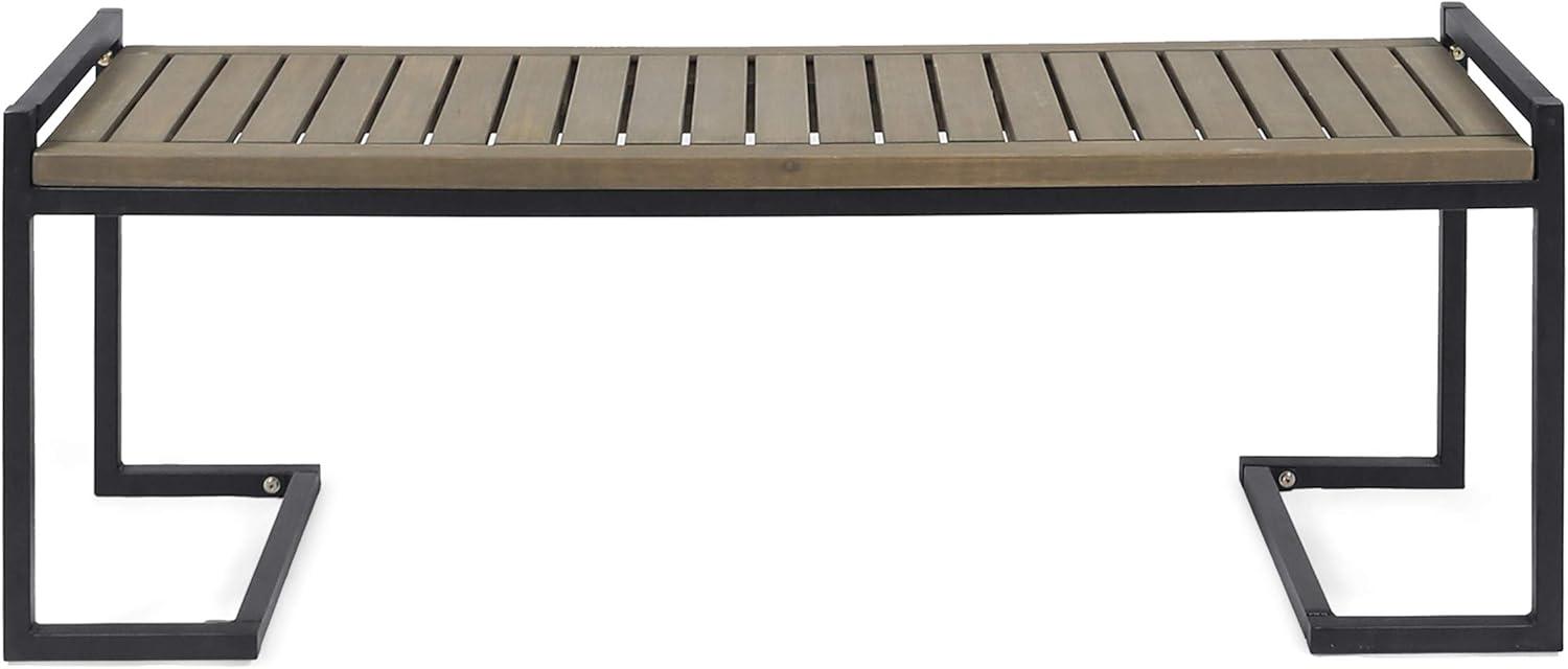 imageChristopher Knight Home Noel Outdoor Industrial Acacia Wood and Iron Bench Gray Grey FinishBlack Metal