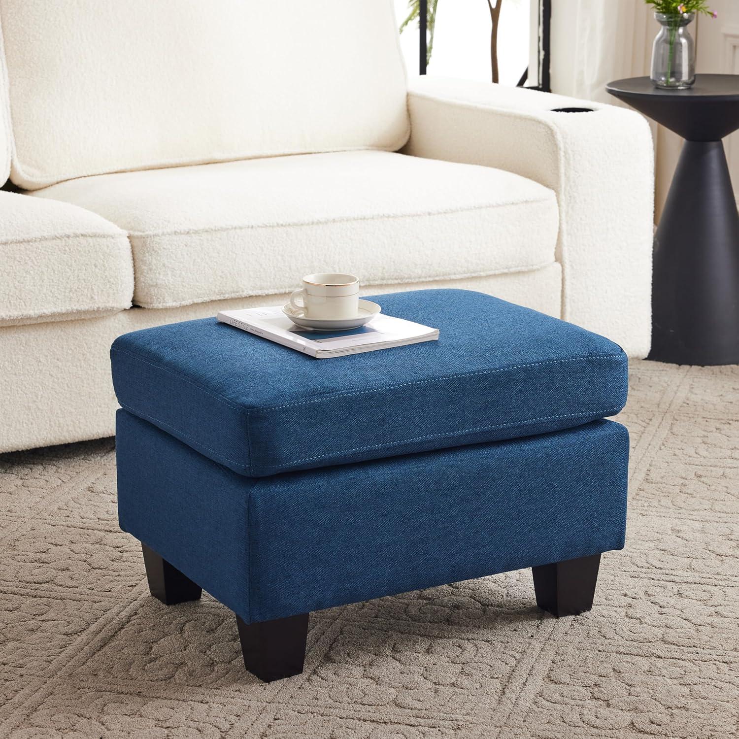 imageChristopher Knight Home Ottoman Foot StoolRectangular Fabric Upholstered OttomanModern Side Table for Living Room Bedroom Birch Wood LegsNavy BlueNavy Blue