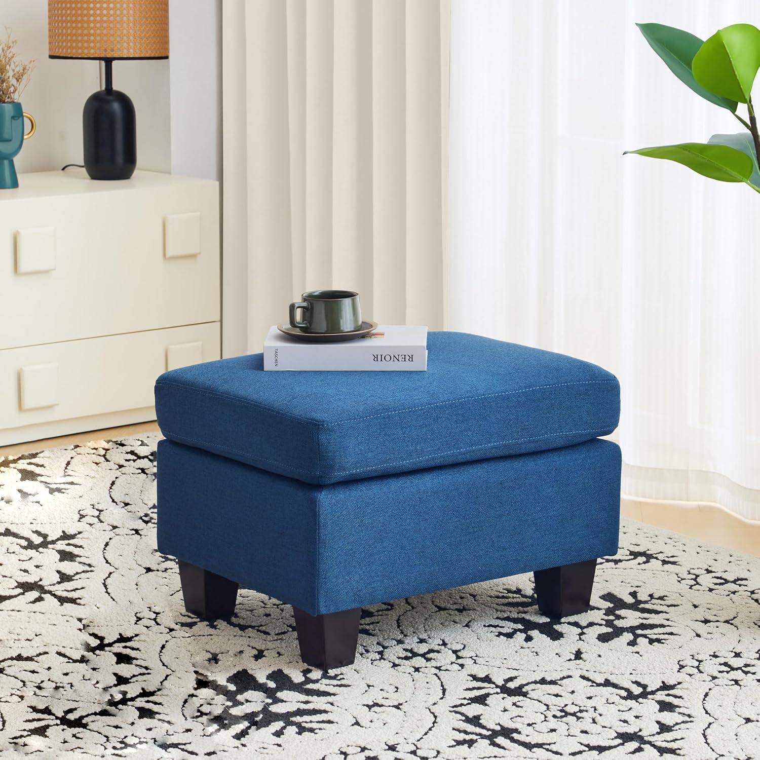 imageChristopher Knight Home Ottoman Foot StoolRectangular Fabric Upholstered OttomanModern Side Table for Living Room Bedroom Birch Wood LegsNavy BlueNavy Blue