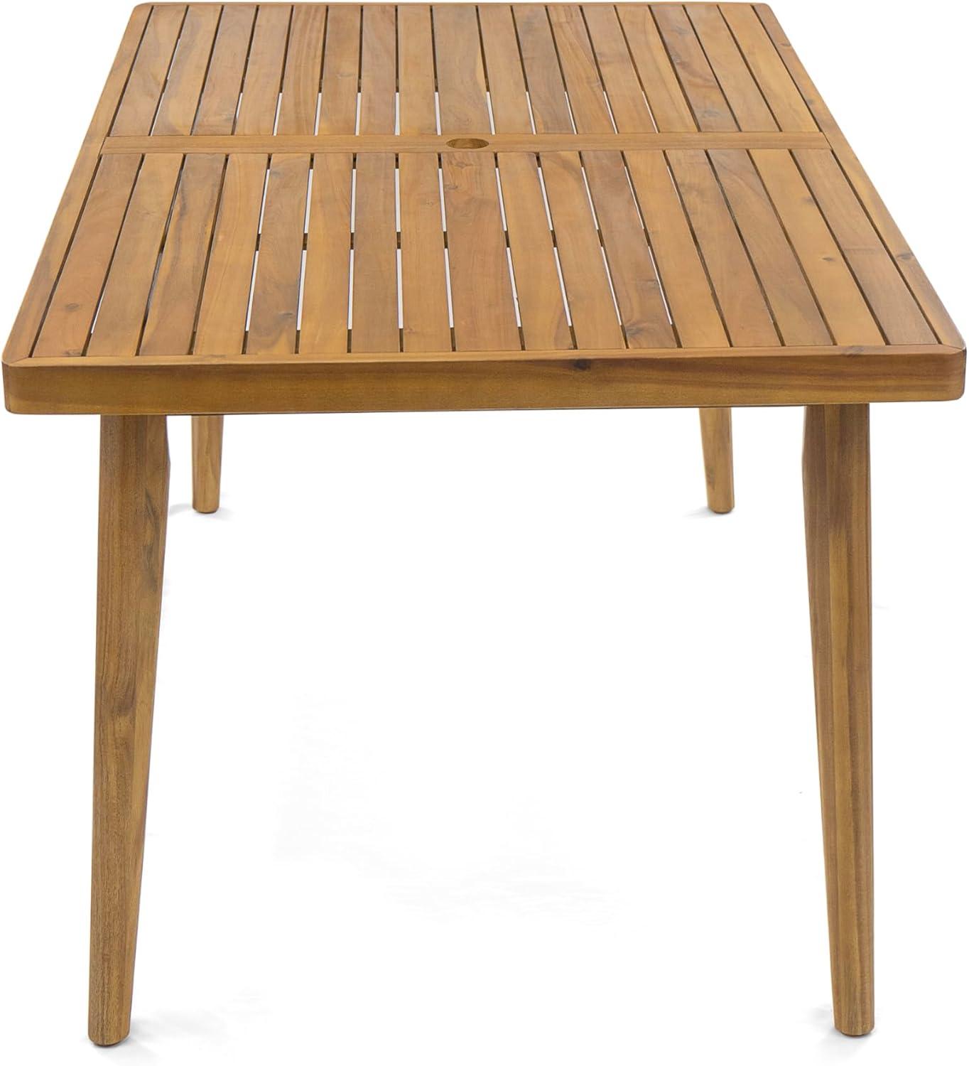 imageChristopher Knight Home Patio Rectangular Acacia Wood Dining Table with Umbrella Hole Sturdy for Outdoor Dining BBQ Garden Pair with Dining ChairBench Teak Finish