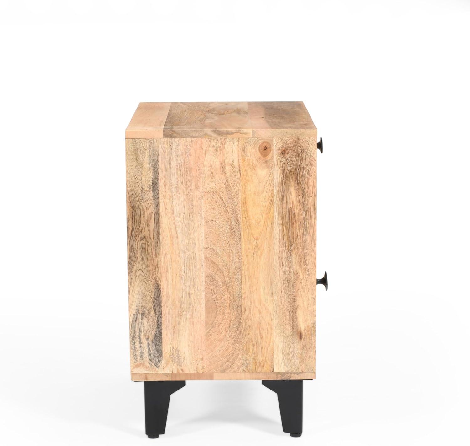 imageChristopher Knight Home Shinon Mango Wood Nightstand with 1 Drawer End TableSofaBed Side TableStorage Cabinet Bedroom DecorationOrganizer Storage Space with Carved Lines on Door Natural FinishNatural carved Lines