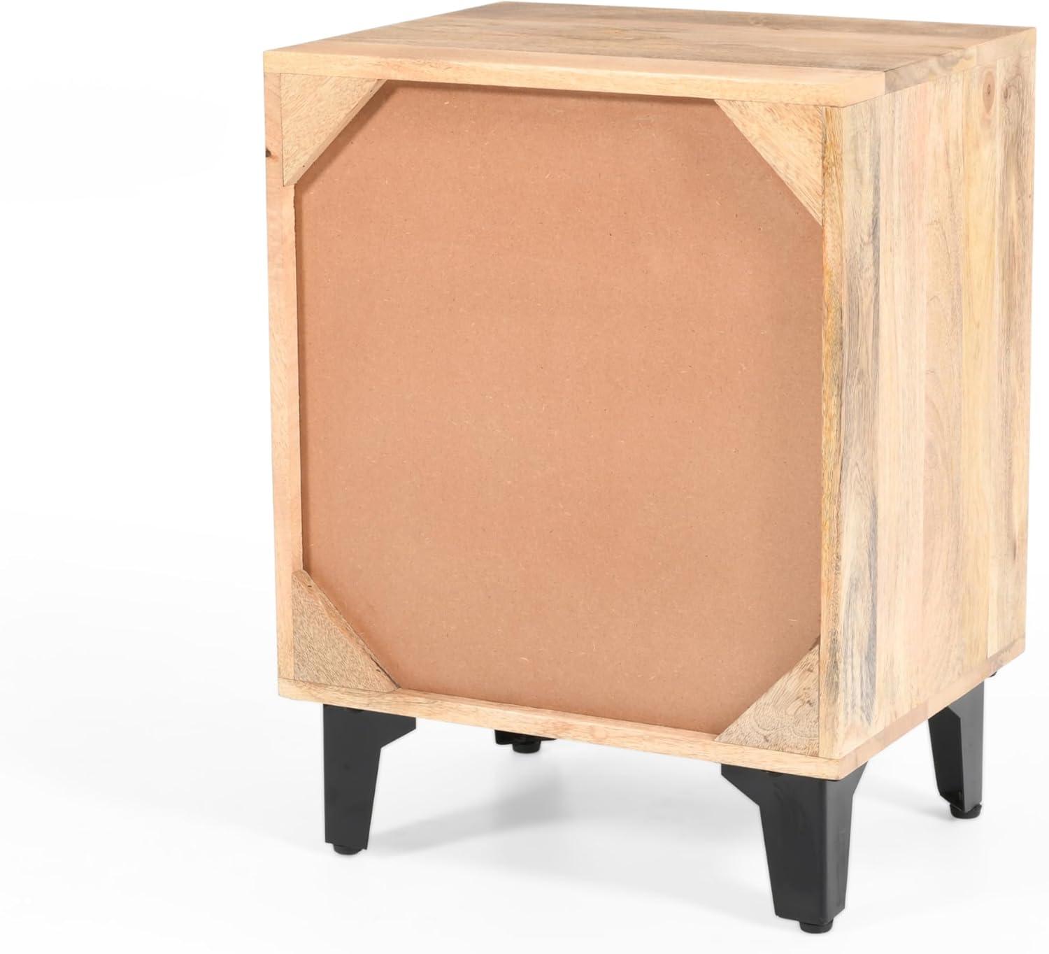 imageChristopher Knight Home Shinon Mango Wood Nightstand with 1 Drawer End TableSofaBed Side TableStorage Cabinet Bedroom DecorationOrganizer Storage Space with Carved Lines on Door Natural FinishNatural carved Lines