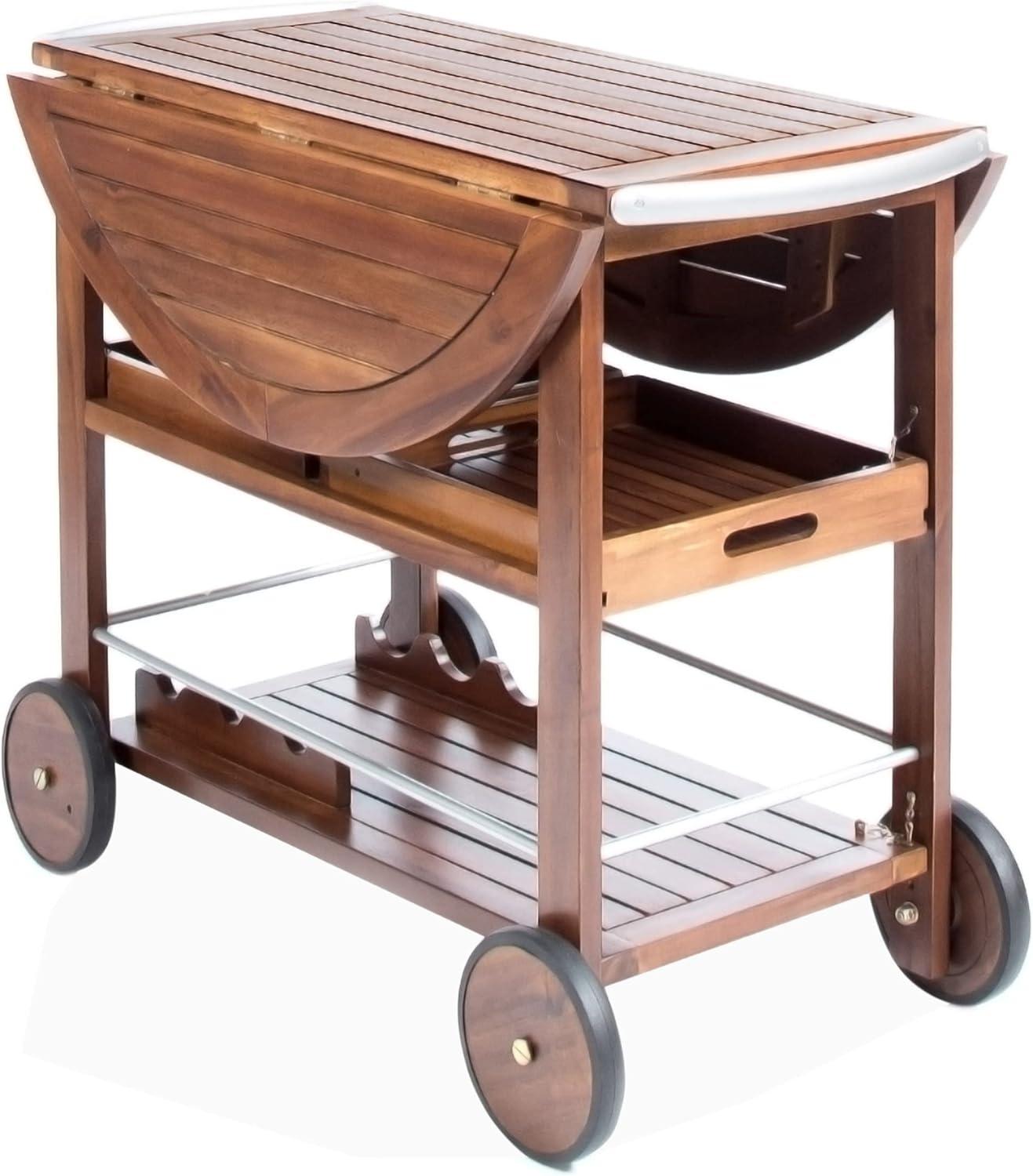 imageChristopher Knight Home Tillary Tiller Outdoor Acacia Wood Bar Cart Aluminum Accents Dark OakShiny Powder CoatingAccents