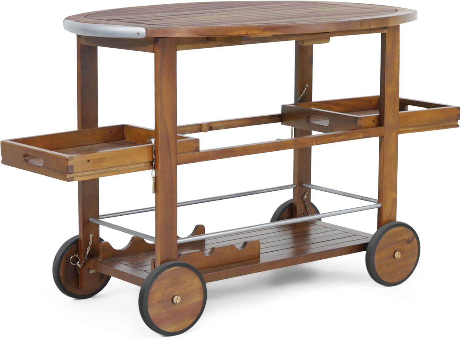 imageChristopher Knight Home Tillary Tiller Outdoor Acacia Wood Bar Cart Aluminum Accents Dark OakShiny Powder CoatingAccents