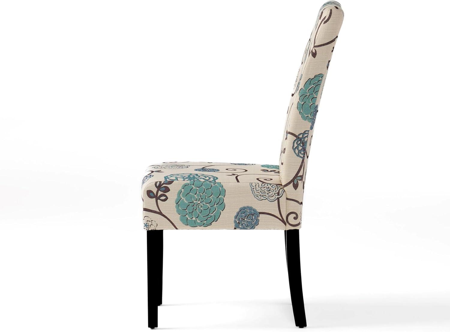 imageEvangeline Contemporary Fabric Dining Chairs Set of 4 Light Beige with Blue Floral