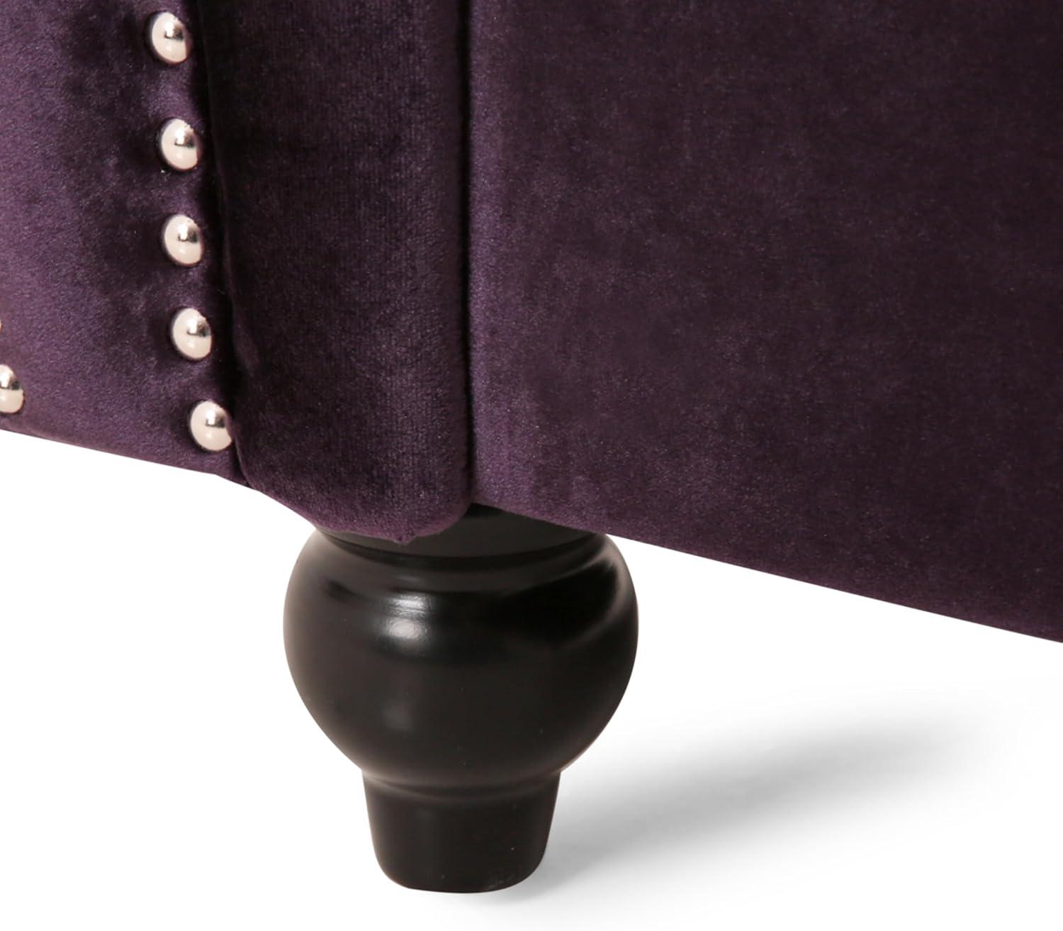 imageGreat Deal Furniture Leila Chesterfield Velvet Club Chair BlackBerryBlackberry Dark Brown