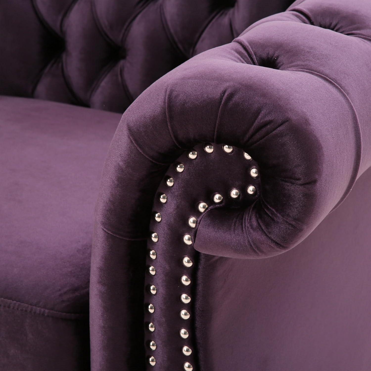 imageGreat Deal Furniture Leila Chesterfield Velvet Club Chair BlackBerryBlackberry Dark Brown