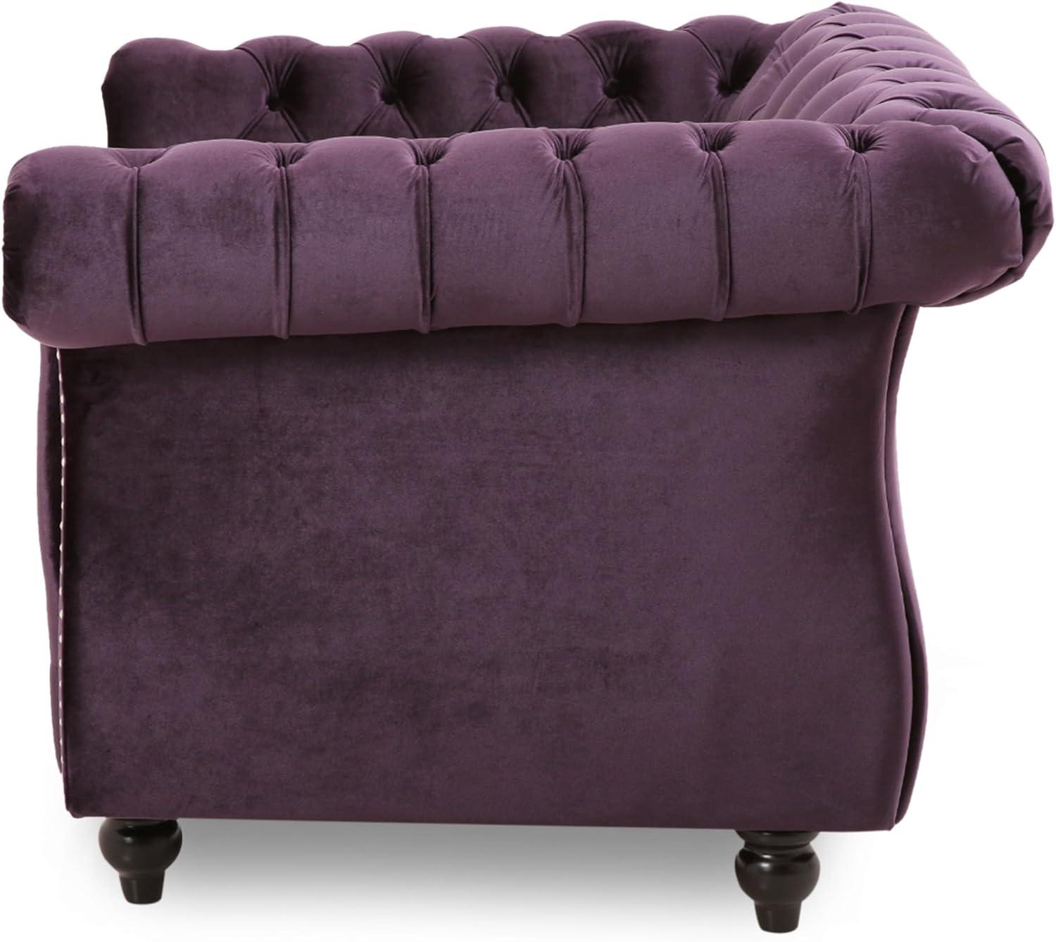imageGreat Deal Furniture Leila Chesterfield Velvet Club Chair BlackBerryBlackberry Dark Brown