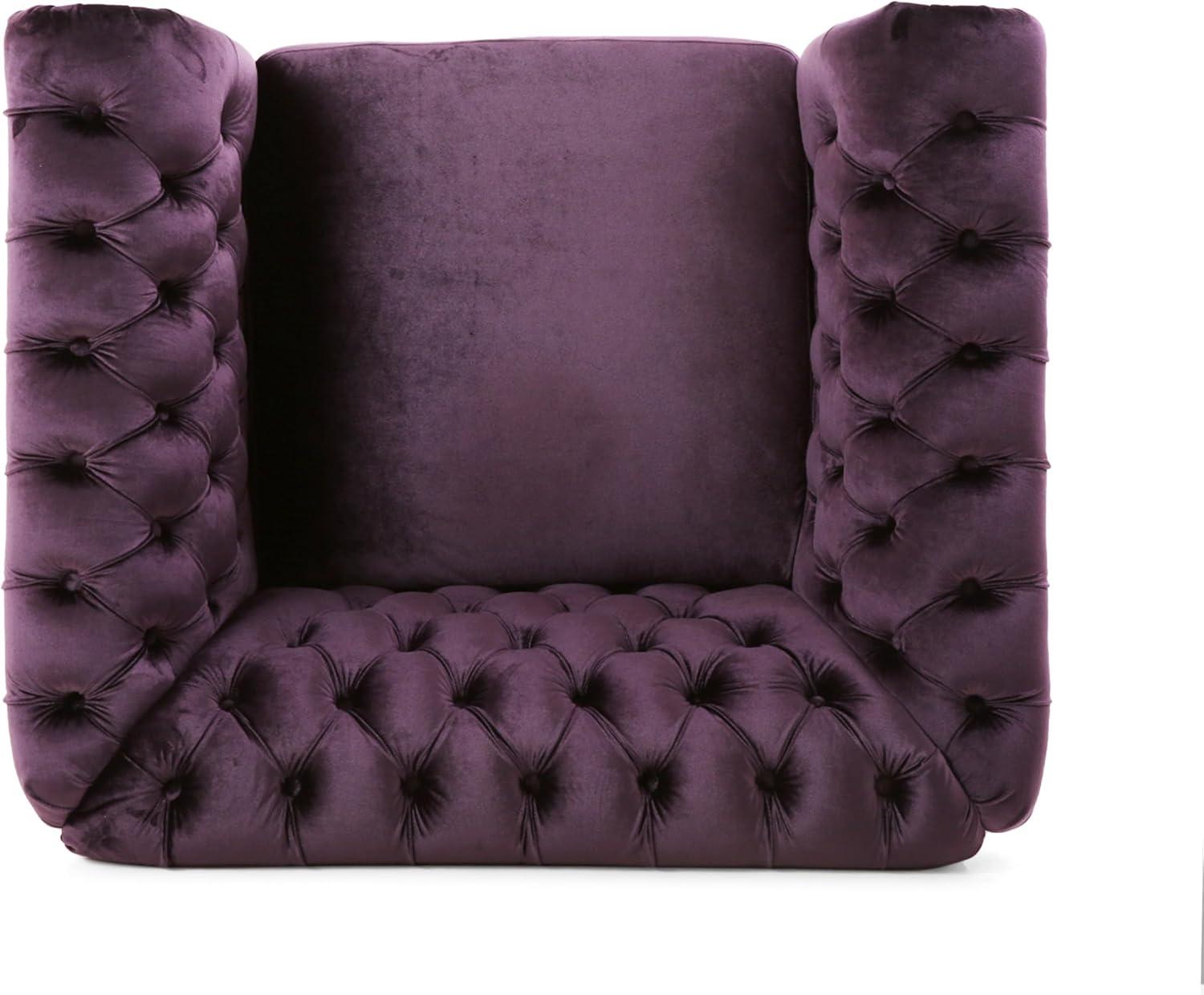 imageGreat Deal Furniture Leila Chesterfield Velvet Club Chair BlackBerryBlackberry Dark Brown
