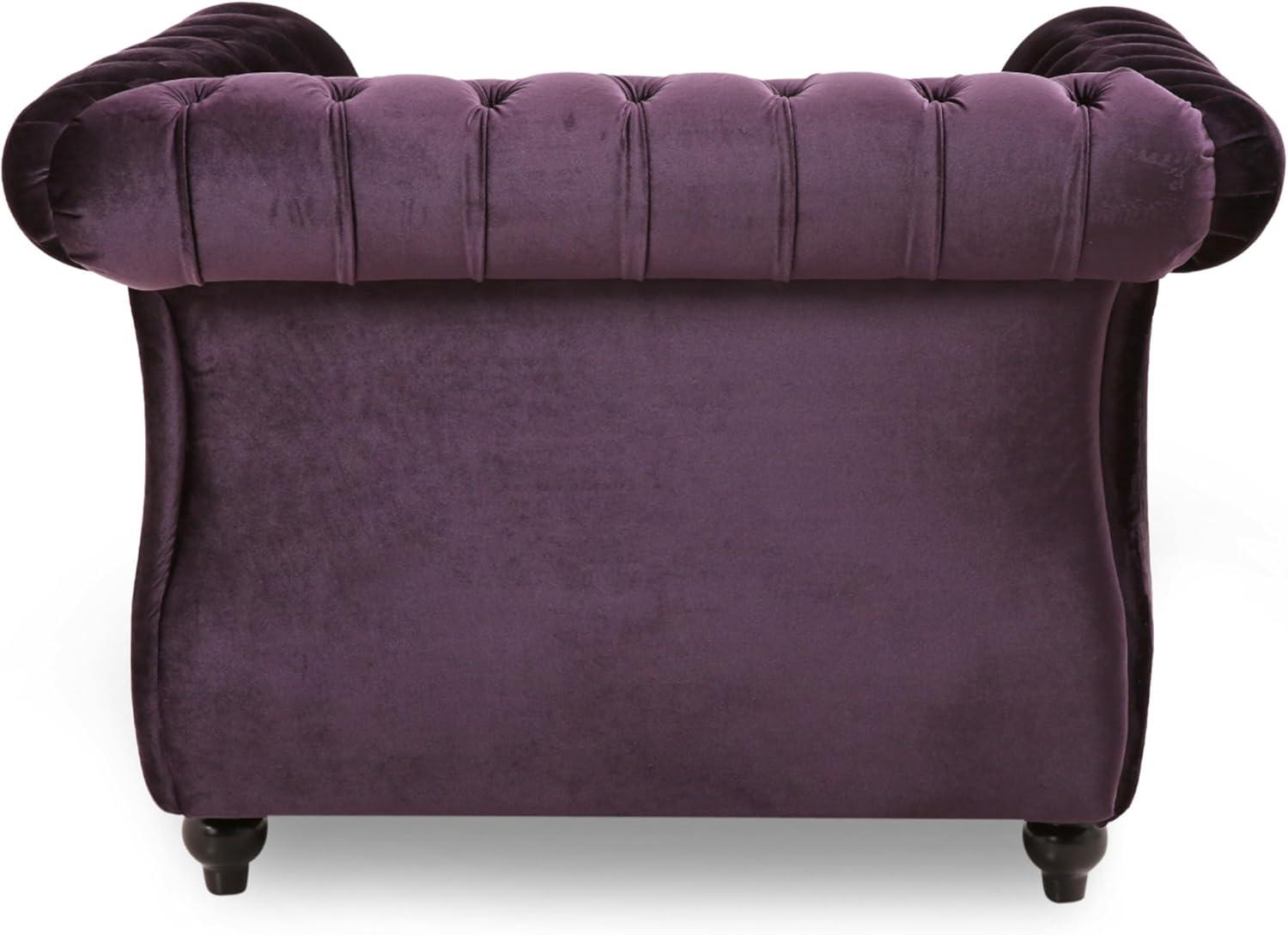 imageGreat Deal Furniture Leila Chesterfield Velvet Club Chair BlackBerryBlackberry Dark Brown