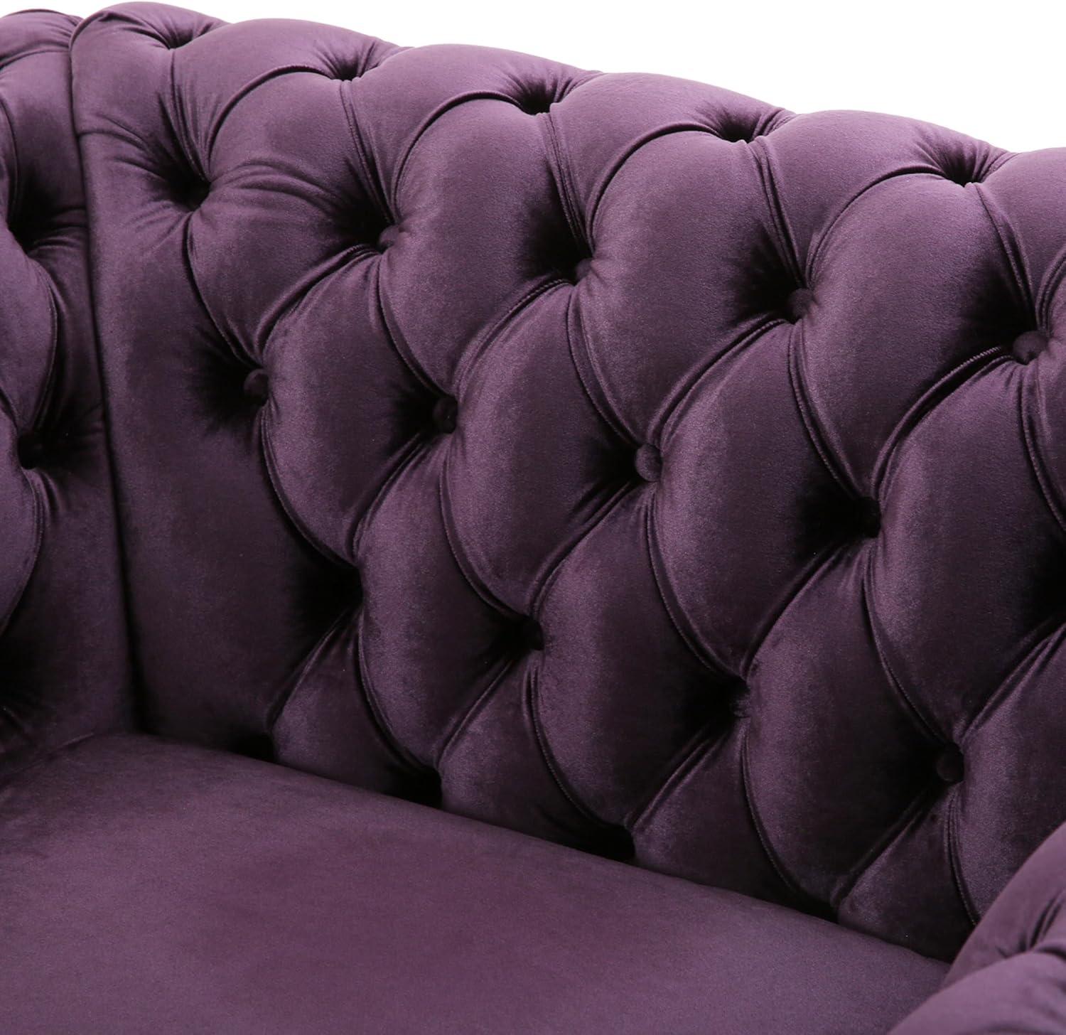 imageGreat Deal Furniture Leila Chesterfield Velvet Club Chair BlackBerryBlackberry Dark Brown
