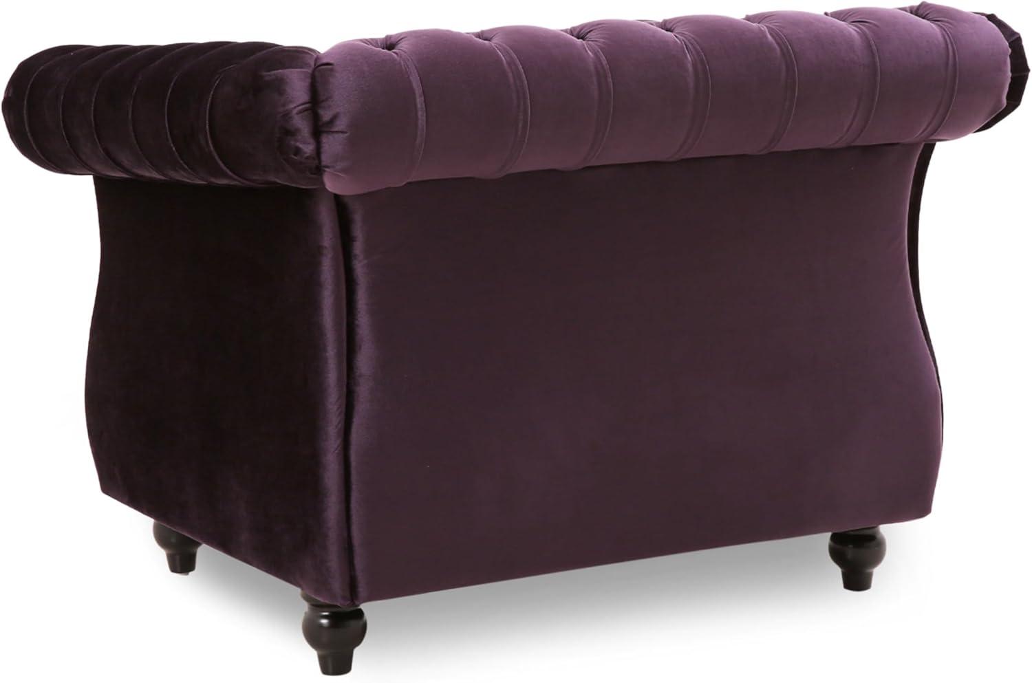 imageGreat Deal Furniture Leila Chesterfield Velvet Club Chair BlackBerryBlackberry Dark Brown