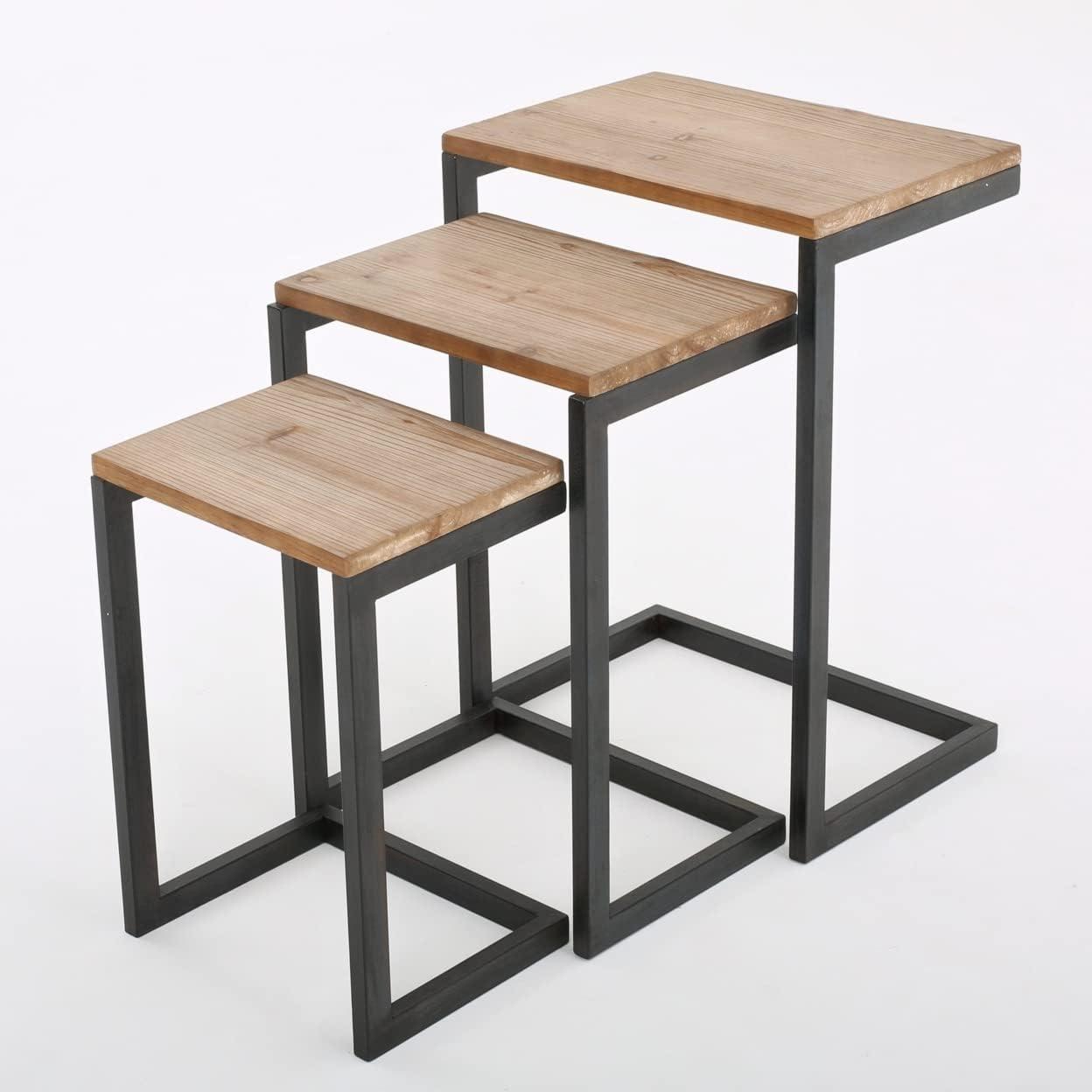 imageSavannah Fir Wood and Iron Nesting Side Tables Set of 3 Antique Brown