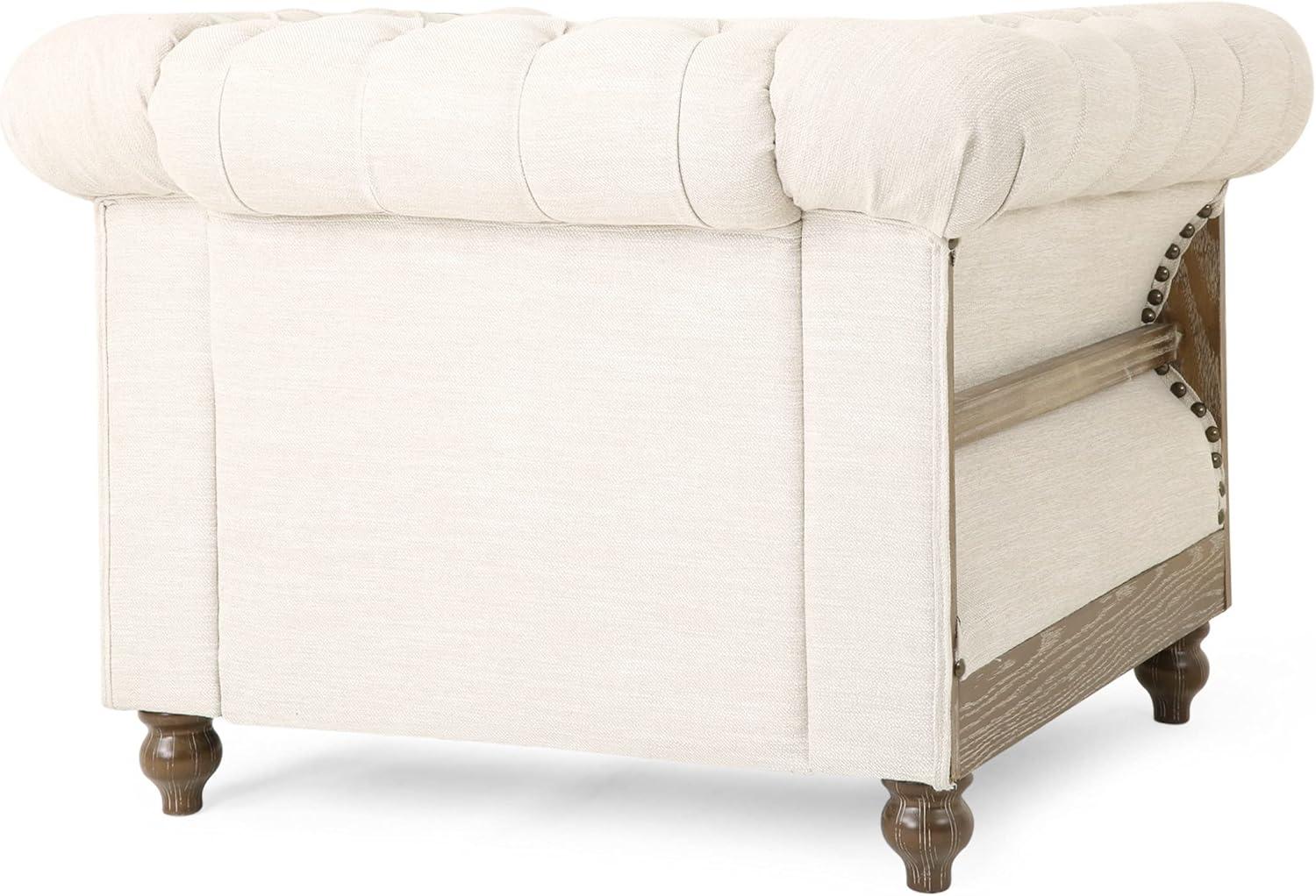imageVOLL Tufted Club Chair with Nailhead Trim BeigeDark BrownBeige Dark Brown