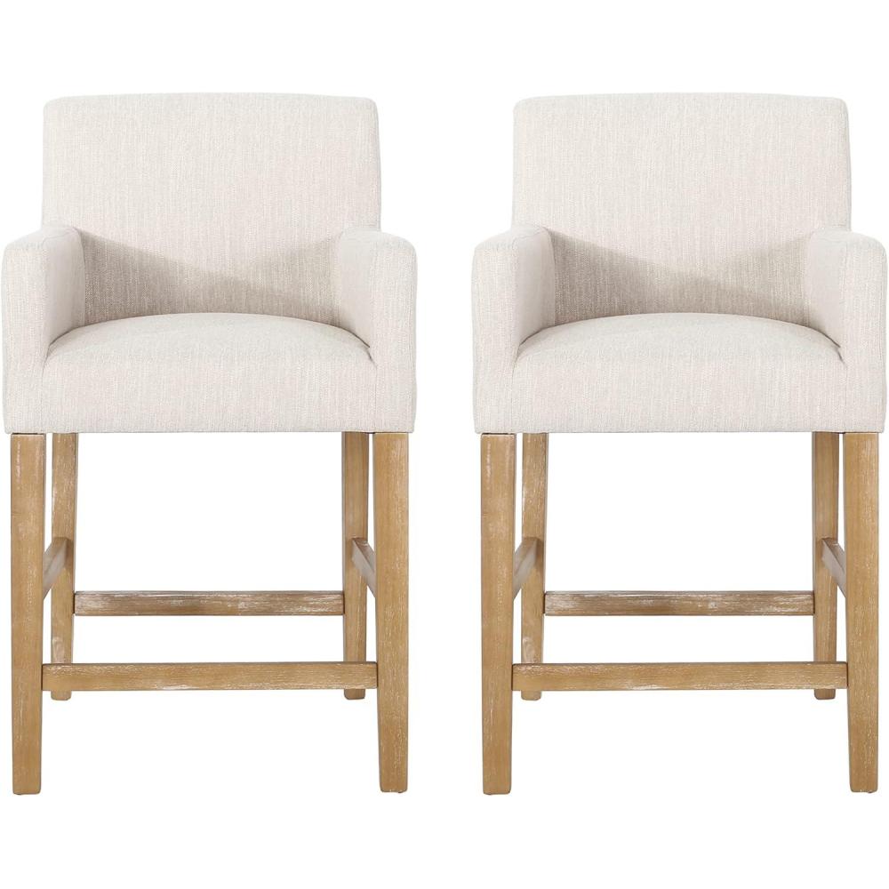 imageArmga Upholstered 26 inch Counter Stools BeigeWeathered Natural Set of 2