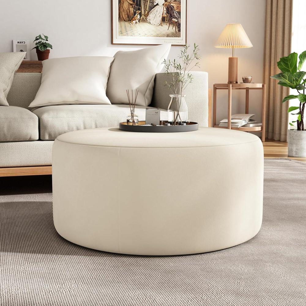 imageChristopher Knight Home 30quot Ottoman Foot Stool RoundVelvet Pouf Footstool Ottoman SeatModern Side Table for Living Room Bedroom Home DecorCreamCream