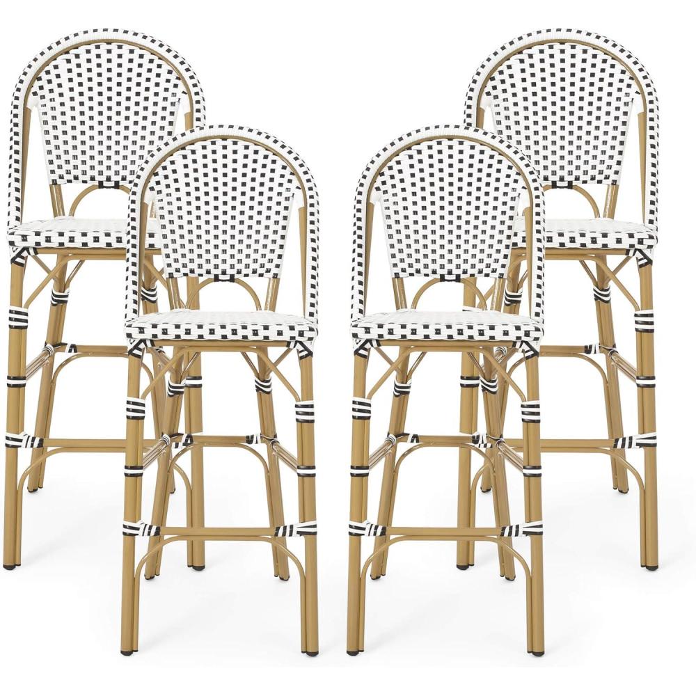 imageChristopher Knight Home 314451 Kinner Outdoor Barstool Dark Teal White Bamboo Print FinishBlack White Bamboo Print Finish