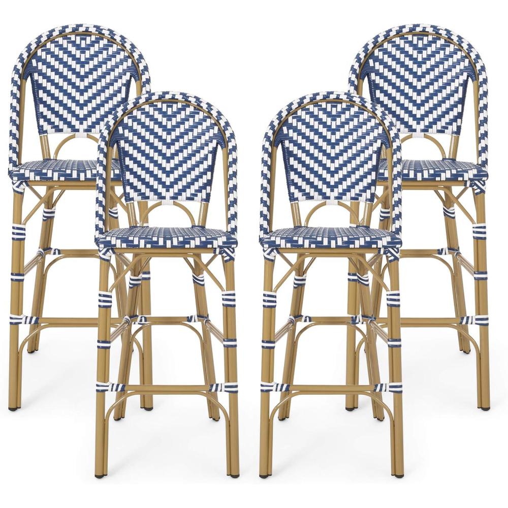 imageChristopher Knight Home 314451 Kinner Outdoor Barstool Dark Teal  White  Bamboo Print FinishNavy Blue  White  Bamboo Print Finish