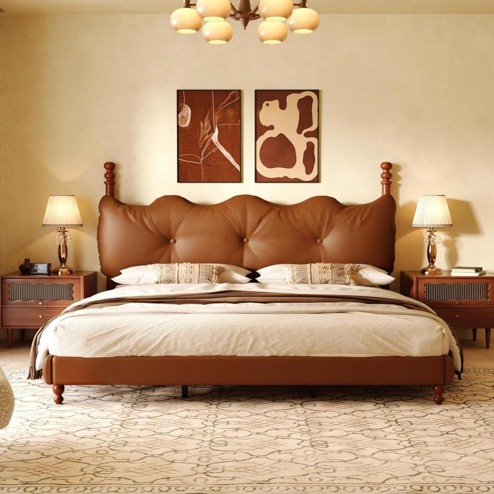 imageChristopher Knight Home 48quot High Headboard Bed King Size Platform Bed Upholstered Bed Frame with PU Leather Wood Bedposts Wooden Slats Support No Box Spring Needed Easy Assembly CoffeeKing Size