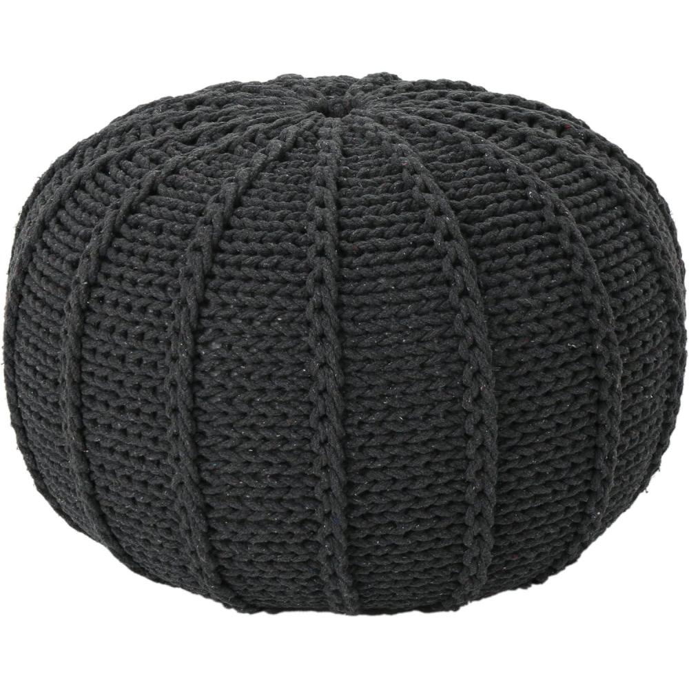 imageChristopher Knight Home Agatha Knitted Cotton Pouf Beige SmallDark Grey