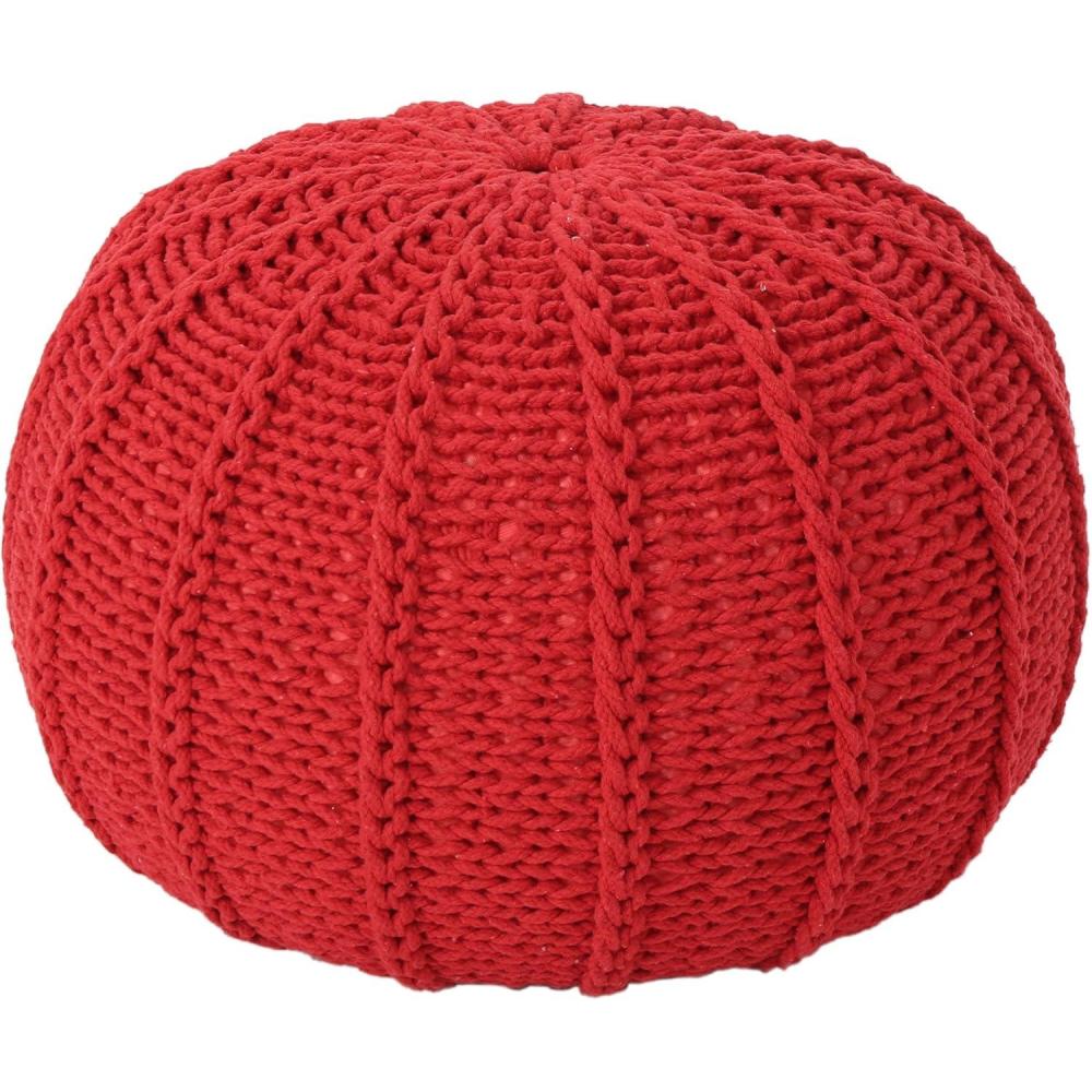 imageChristopher Knight Home Agatha Knitted Cotton Pouf Beige SmallRed